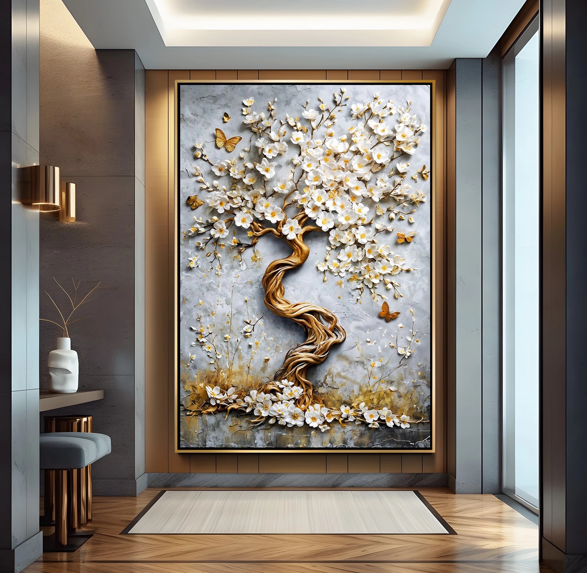 Gold%20Metal%20Çerçeveli%20Gold%20Ağaç%20Kanvas%20Tablo