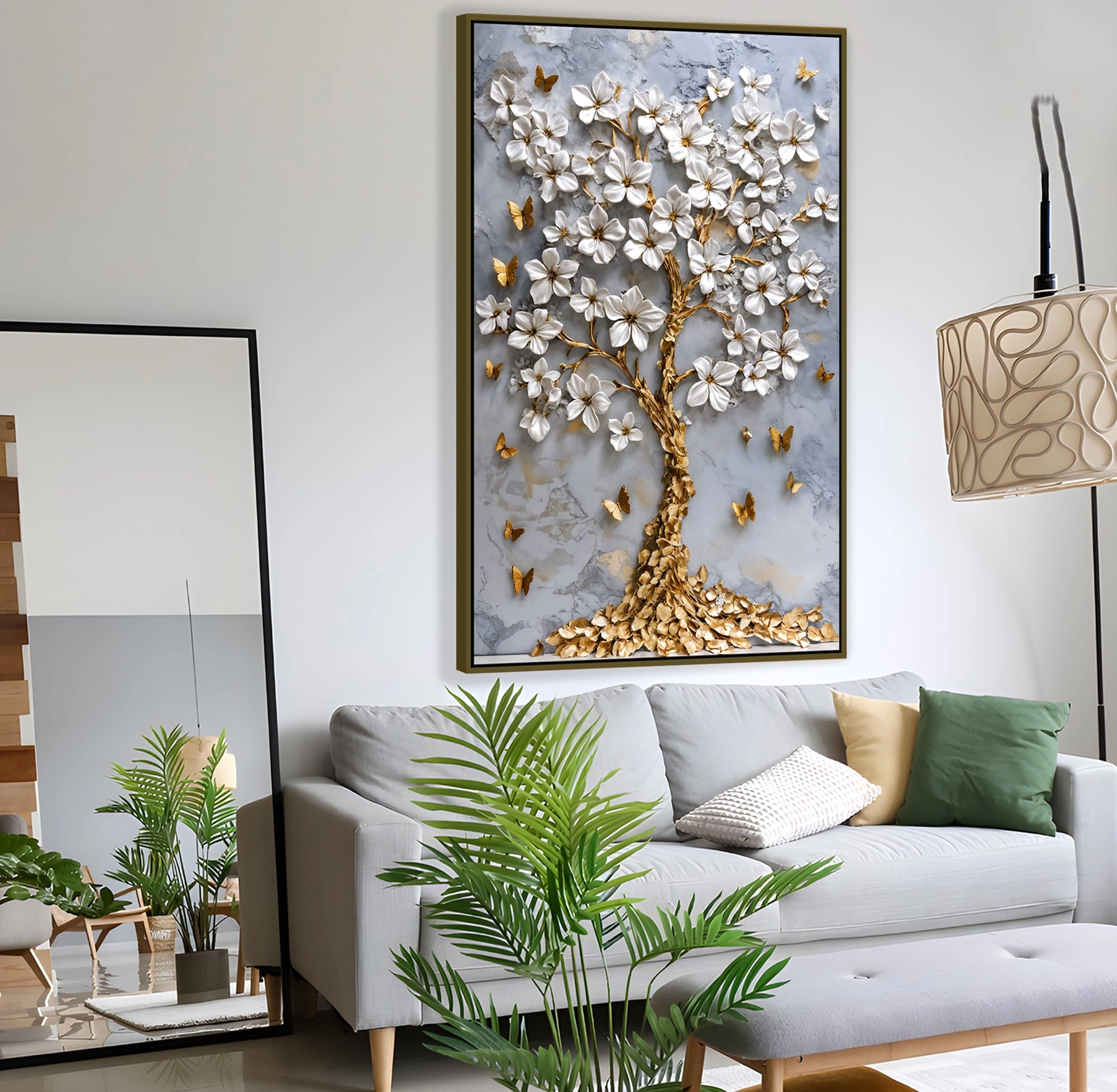 Bronz Metal%20Çerçeveli%20Gold%20Ağaç%20Kanvas%20Tablo