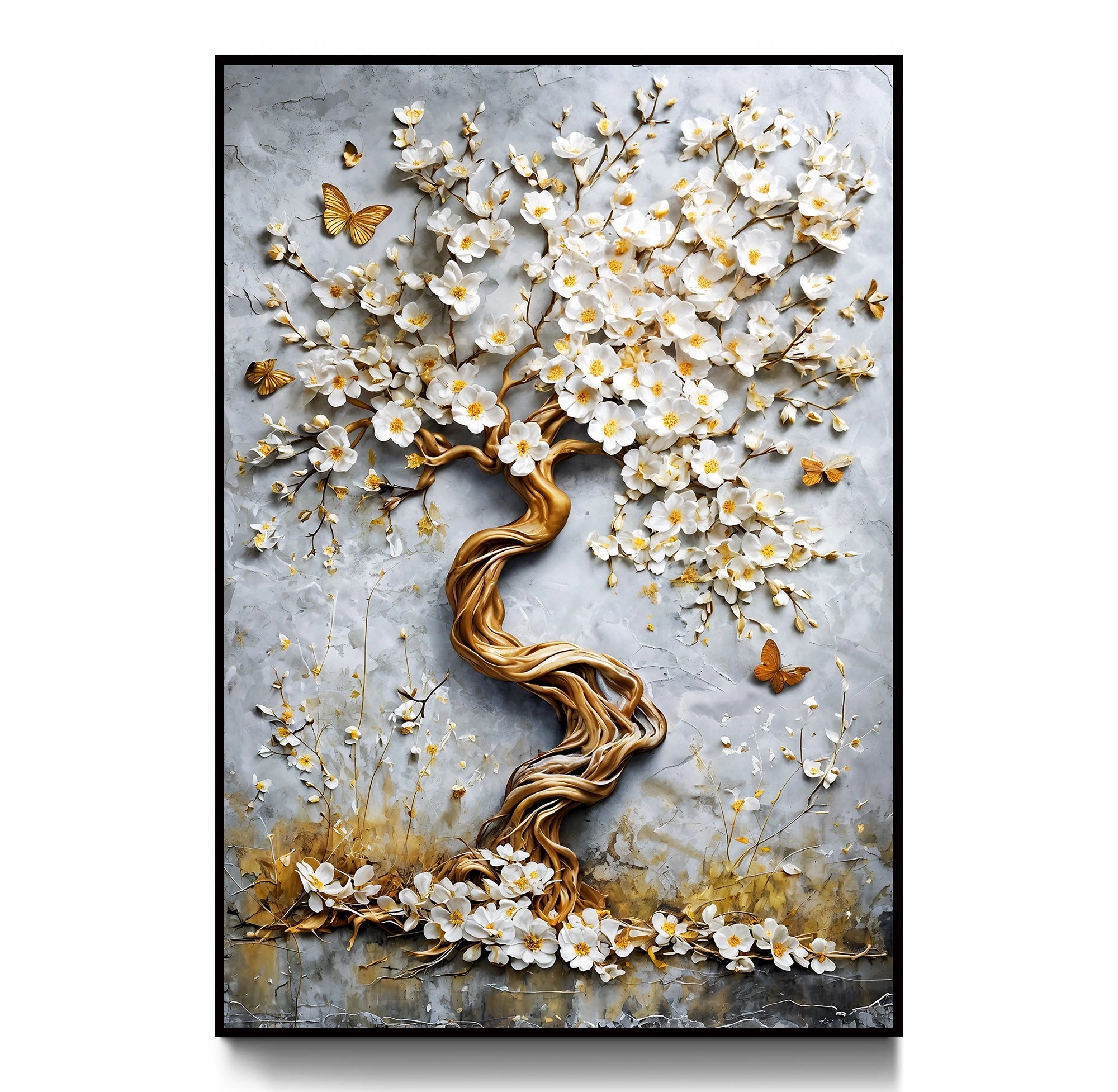 Siyah%20Metal%20Çerçeveli%20Gold%20Ağaç%20Kanvas%20Tablo