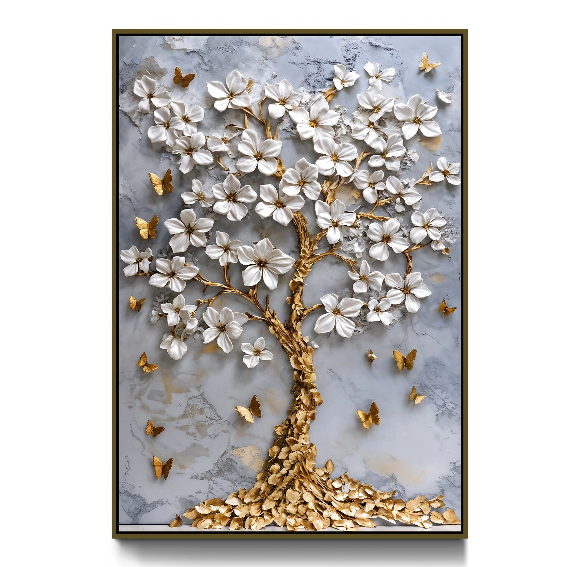 Bronz Metal%20Çerçeveli%20Gold%20Ağaç%20Kanvas%20Tablo