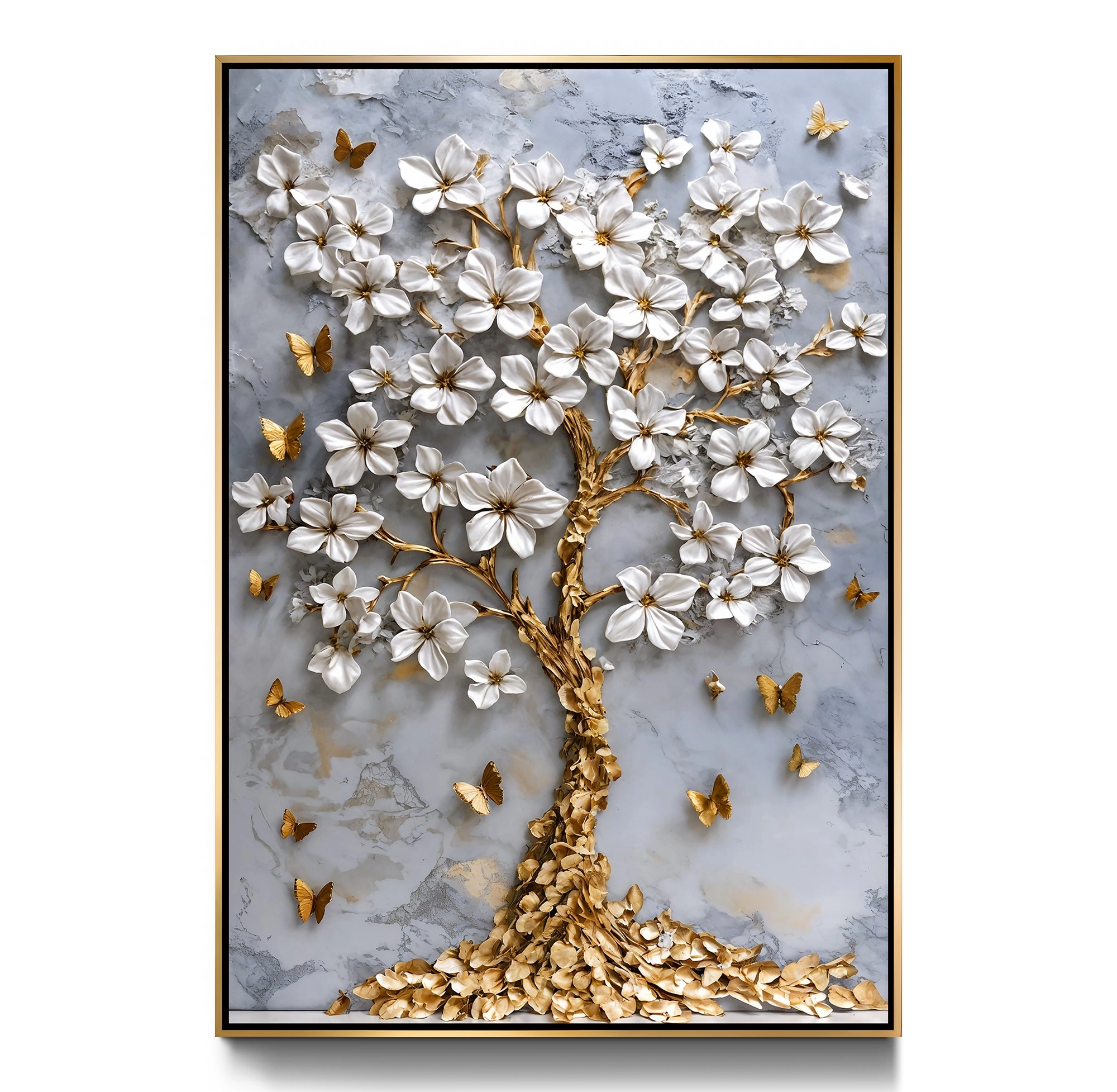 Gold%20Metal%20Çerçeveli%20Gold%20Ağaç%20Kanvas%20Tablo