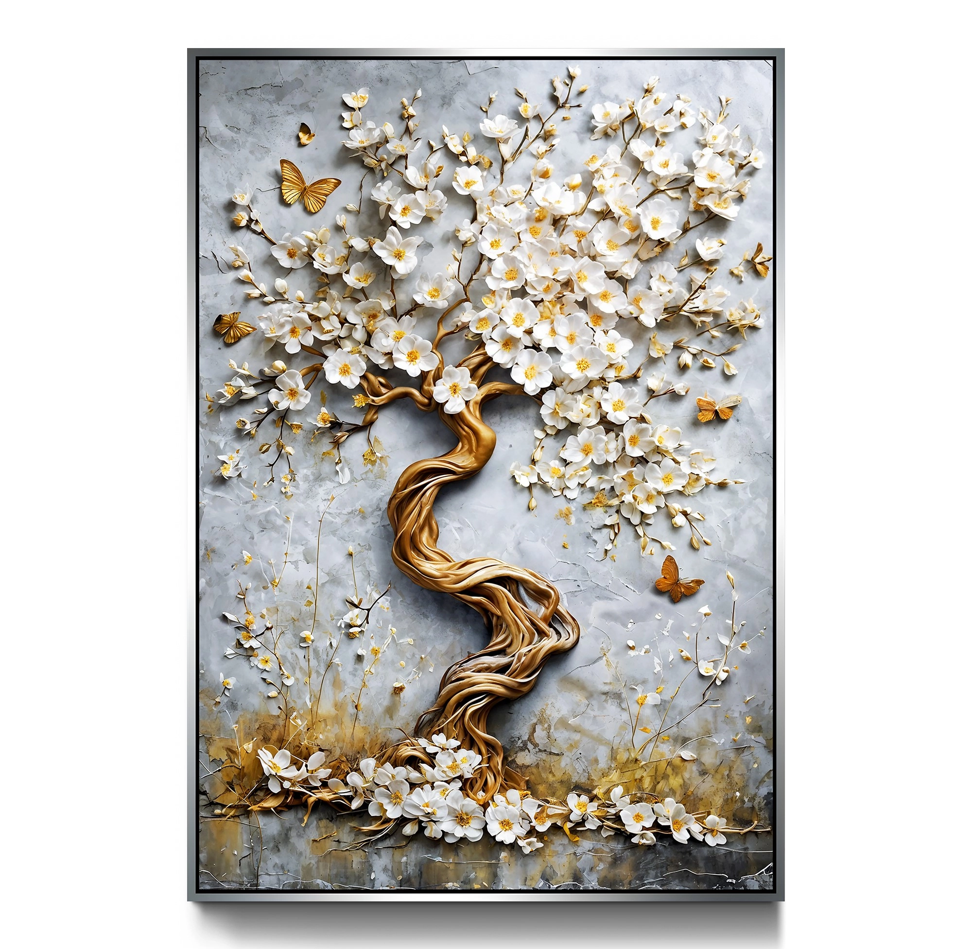 Gümüş%20Metal%20Çerçeveli%20Gold%20Ağaç%20Kanvas%20Tablo