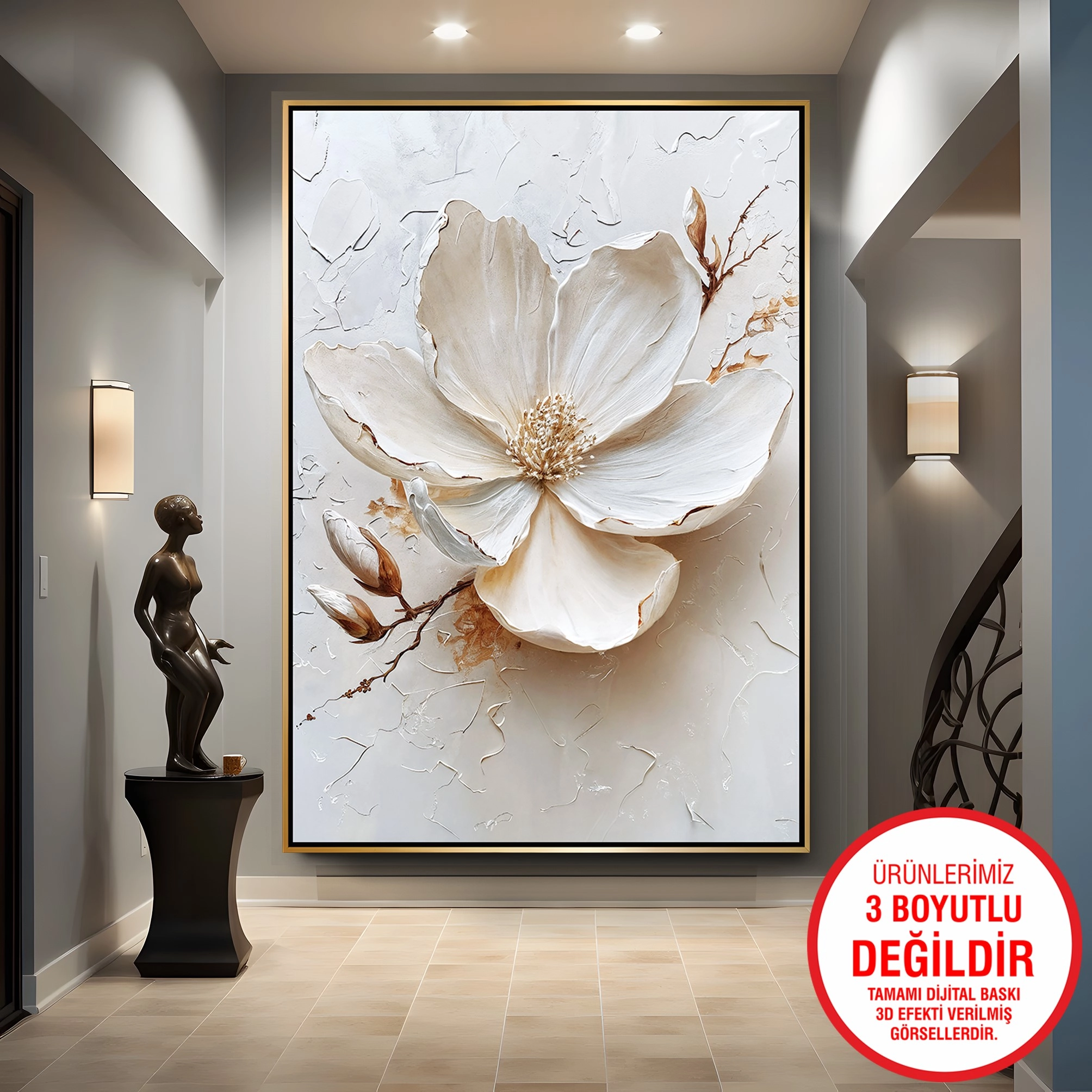 Gold%20Metal%20Çerçeveli%20Kabartma%20Görünümlü%20Çiçekler%20Kanvas%20Tablo