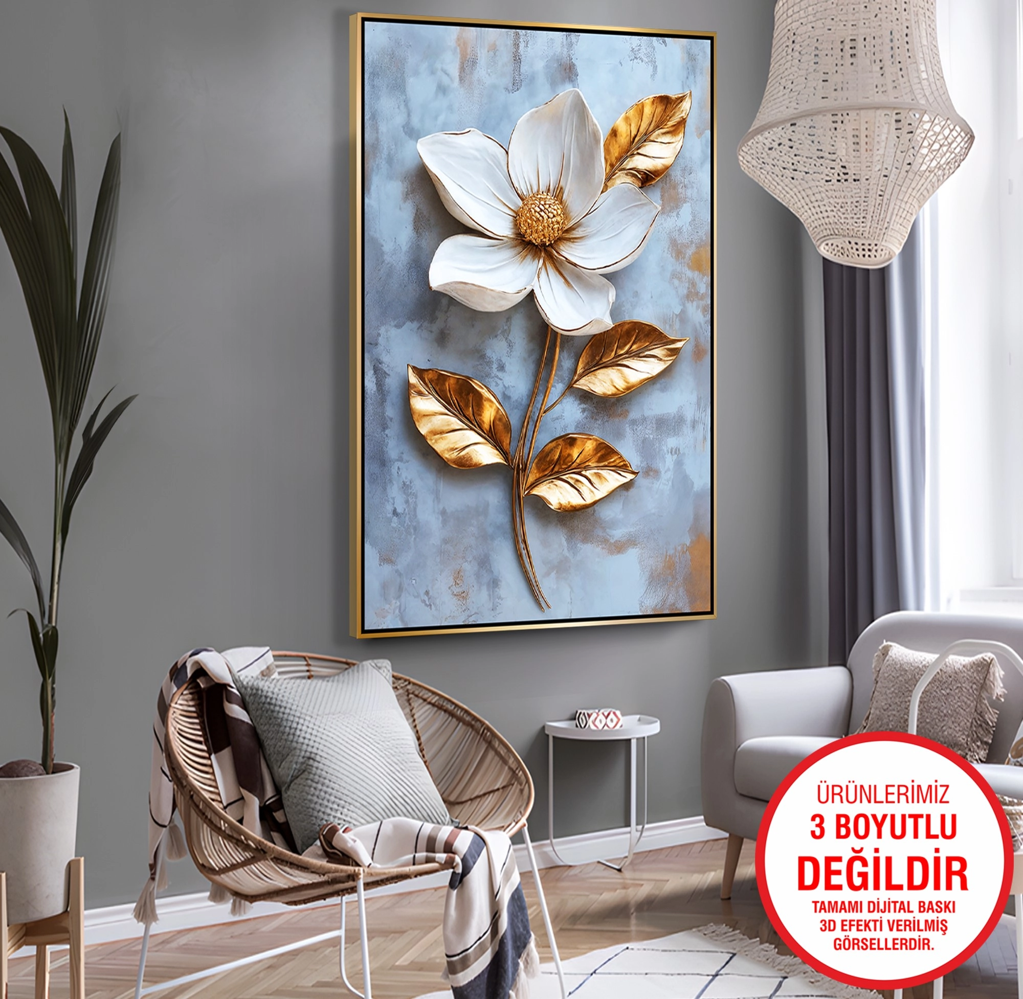 Gold%20Metal%20Çerçeveli%20Kabartma%20Görünümlü%20Çiçekler%20Kanvas%20Tablo