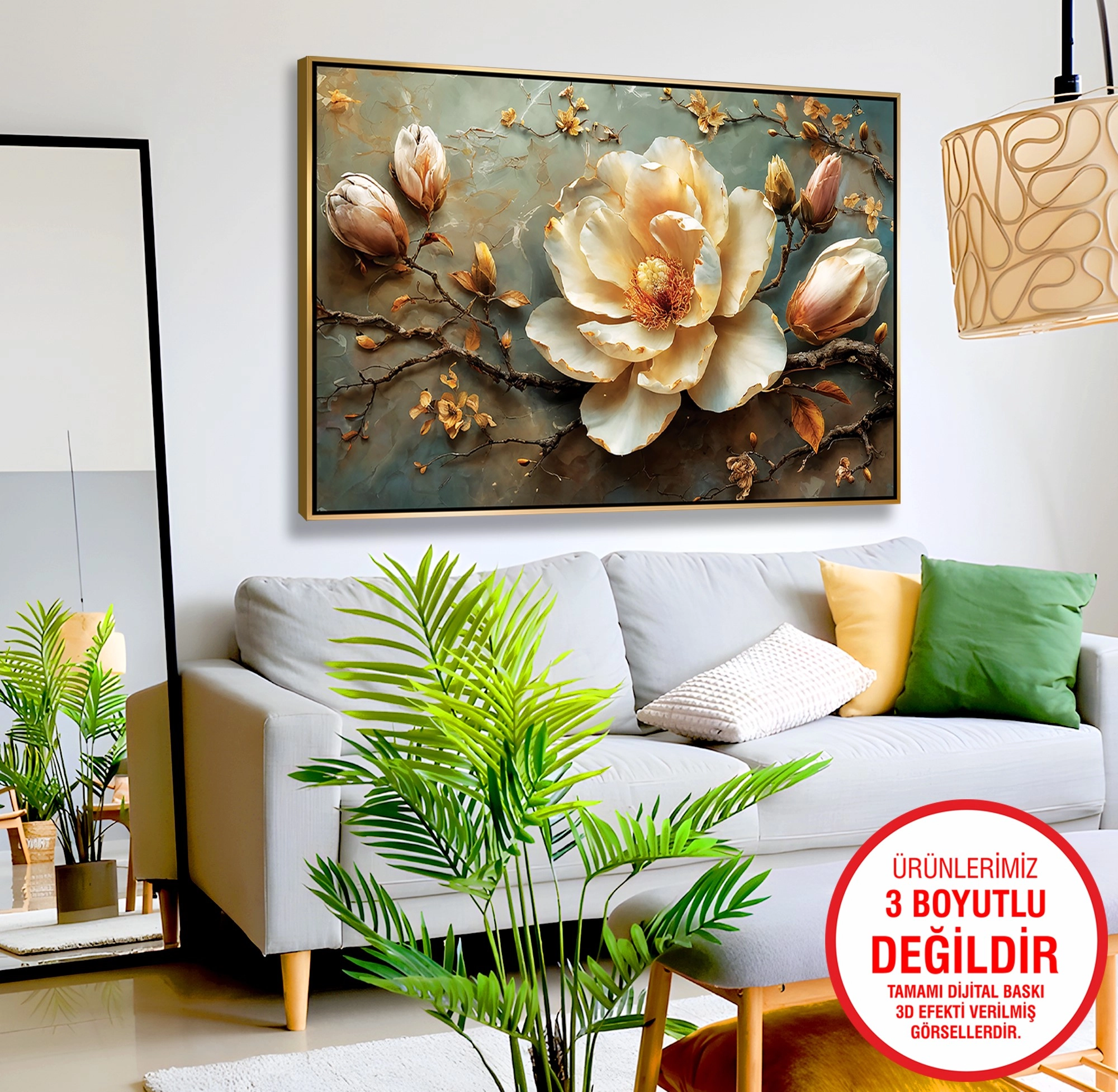 Gold%20Metal%20Çerçeveli%20Kabartma%20Görünümlü%20Çiçekler%20Kanvas%20Tablo