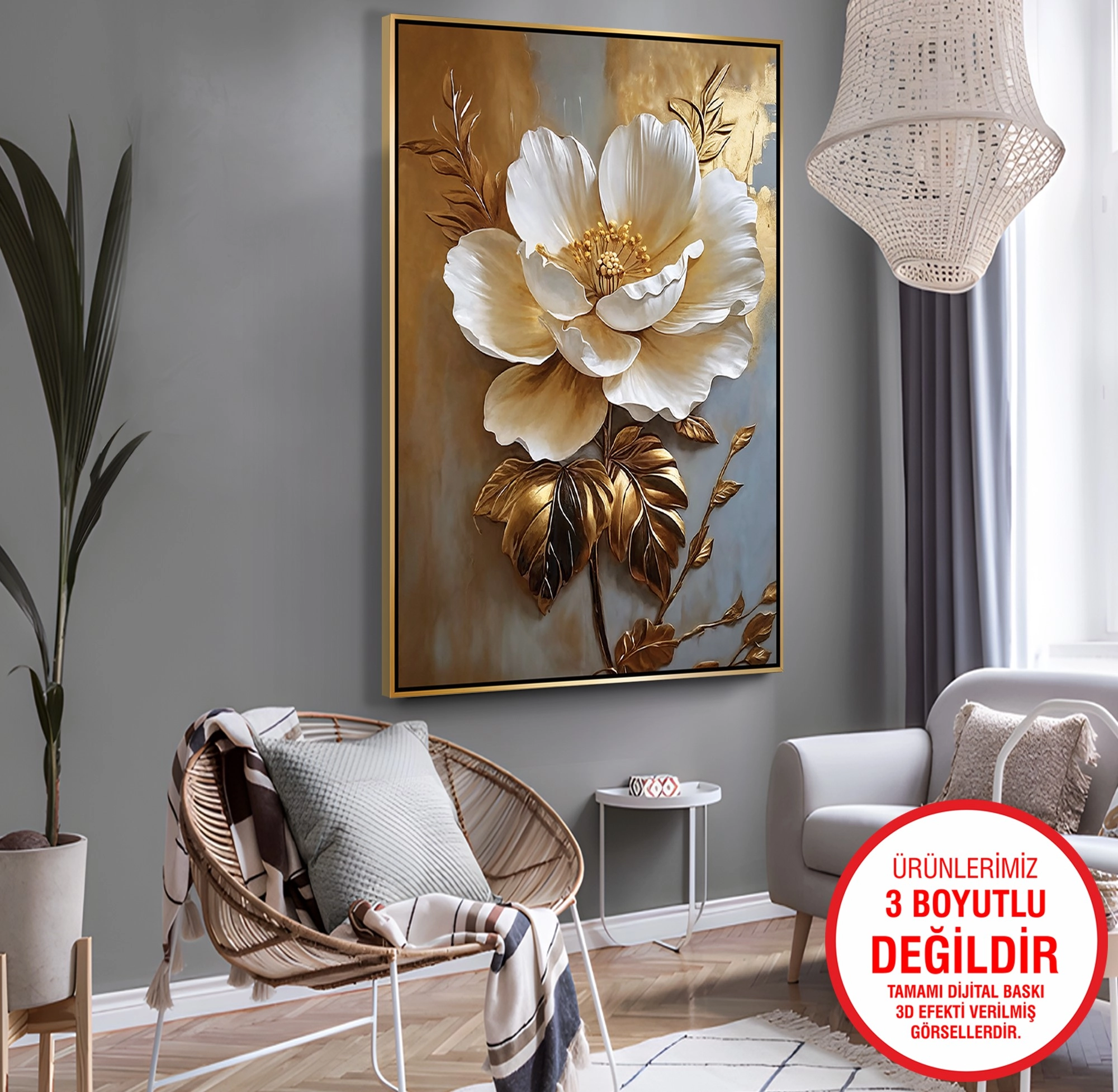 Gold%20Metal%20Çerçeveli%20Kabartma%20Görünümlü%20Çiçekler%20Kanvas%20Tablo