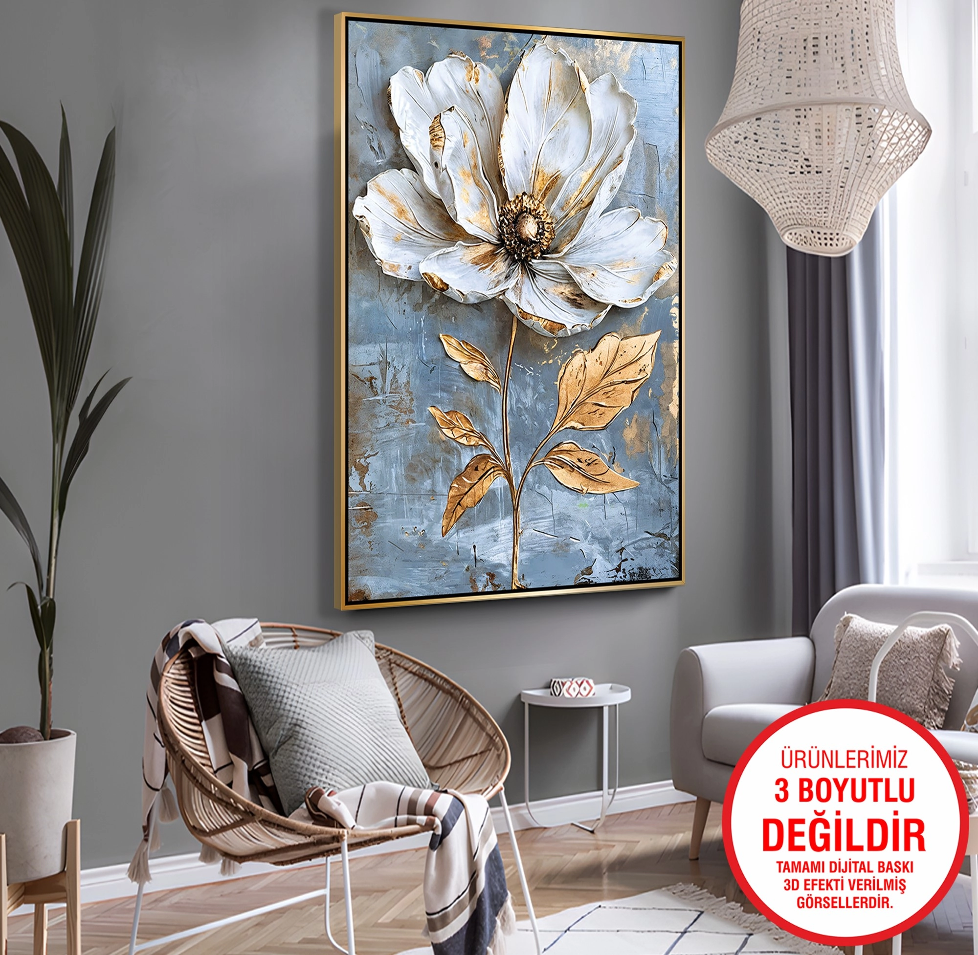 Gold%20Metal%20Çerçeveli%20Kabartma%20Görünümlü%20Çiçekler%20Kanvas%20Tablo