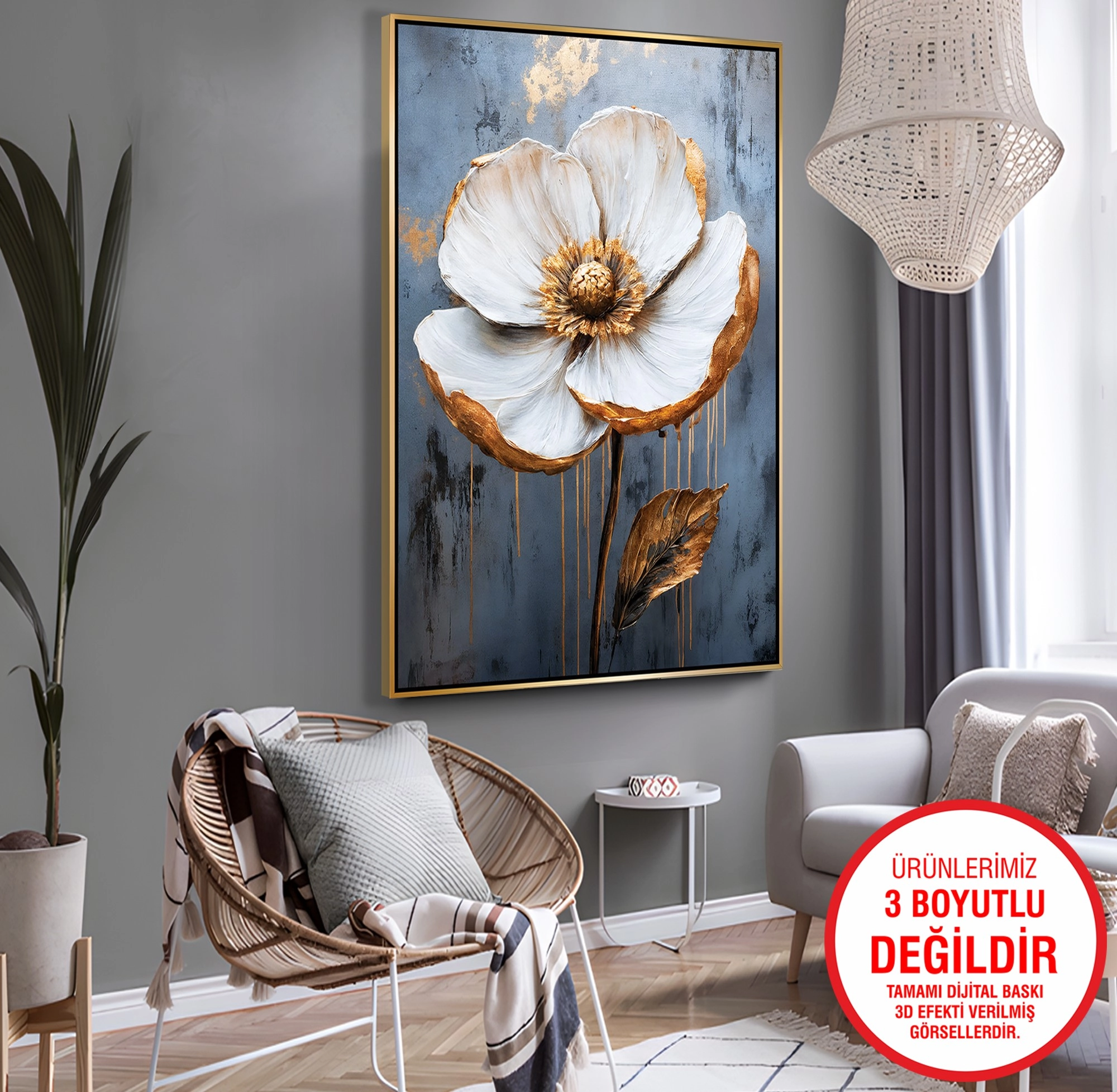 Gold%20Metal%20Çerçeveli%20Kabartma%20Görünümlü%20Çiçekler%20Kanvas%20Tablo