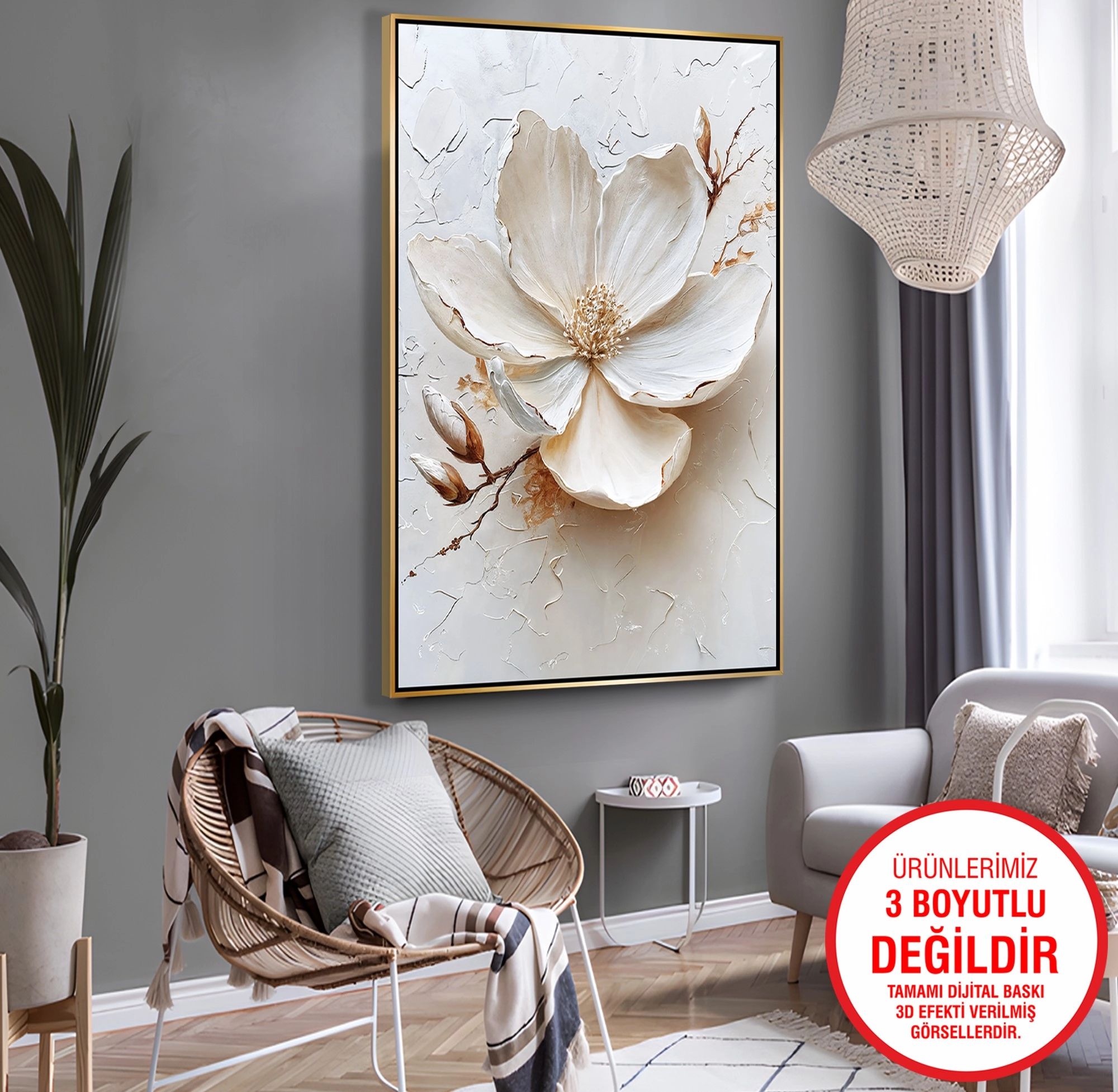Gold%20Metal%20Çerçeveli%20Kabartma%20Görünümlü%20Çiçekler%20Kanvas%20Tablo
