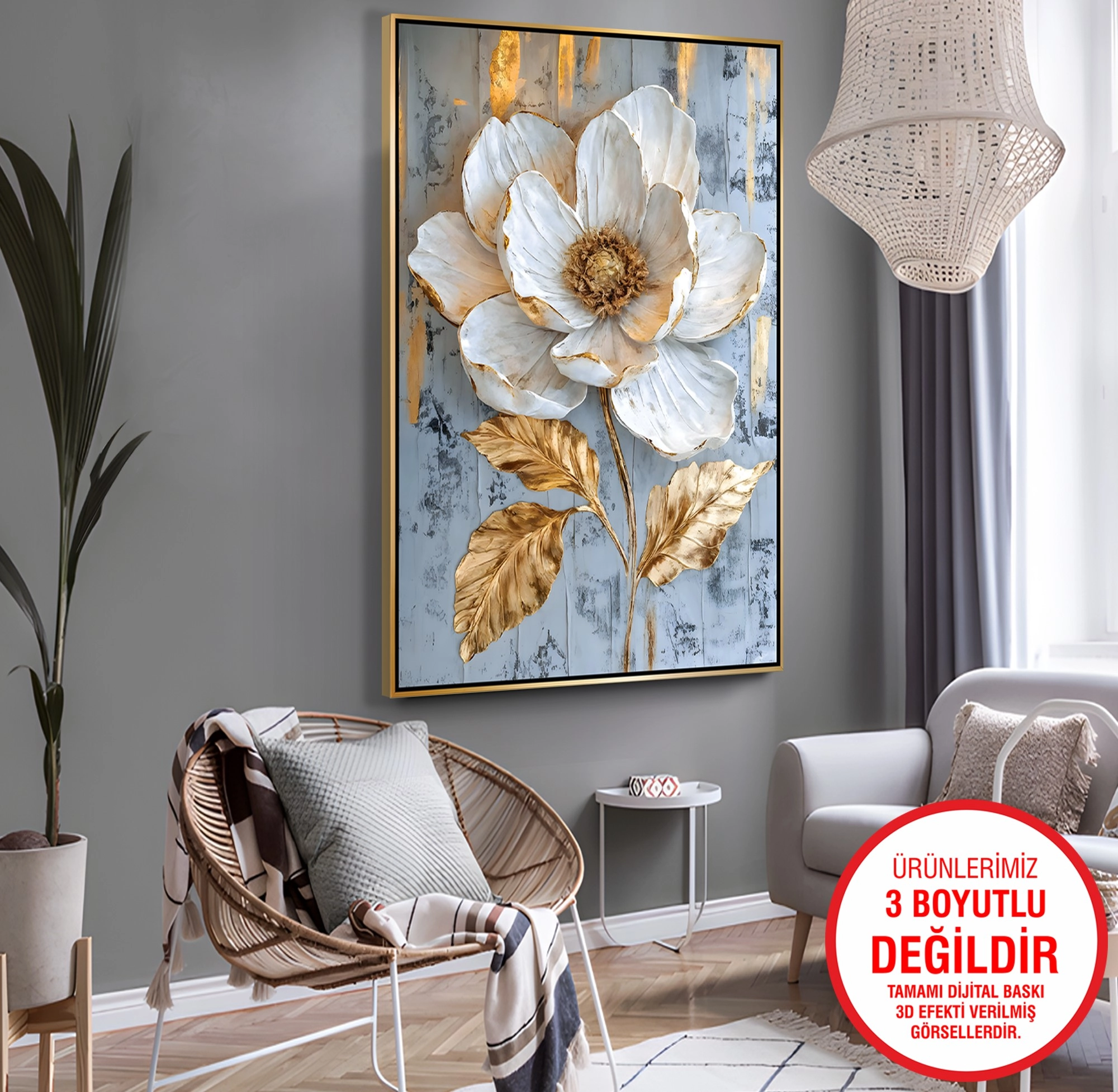 Gold%20Metal%20Çerçeveli%20Kabartma%20Görünümlü%20Çiçekler%20Kanvas%20Tablo