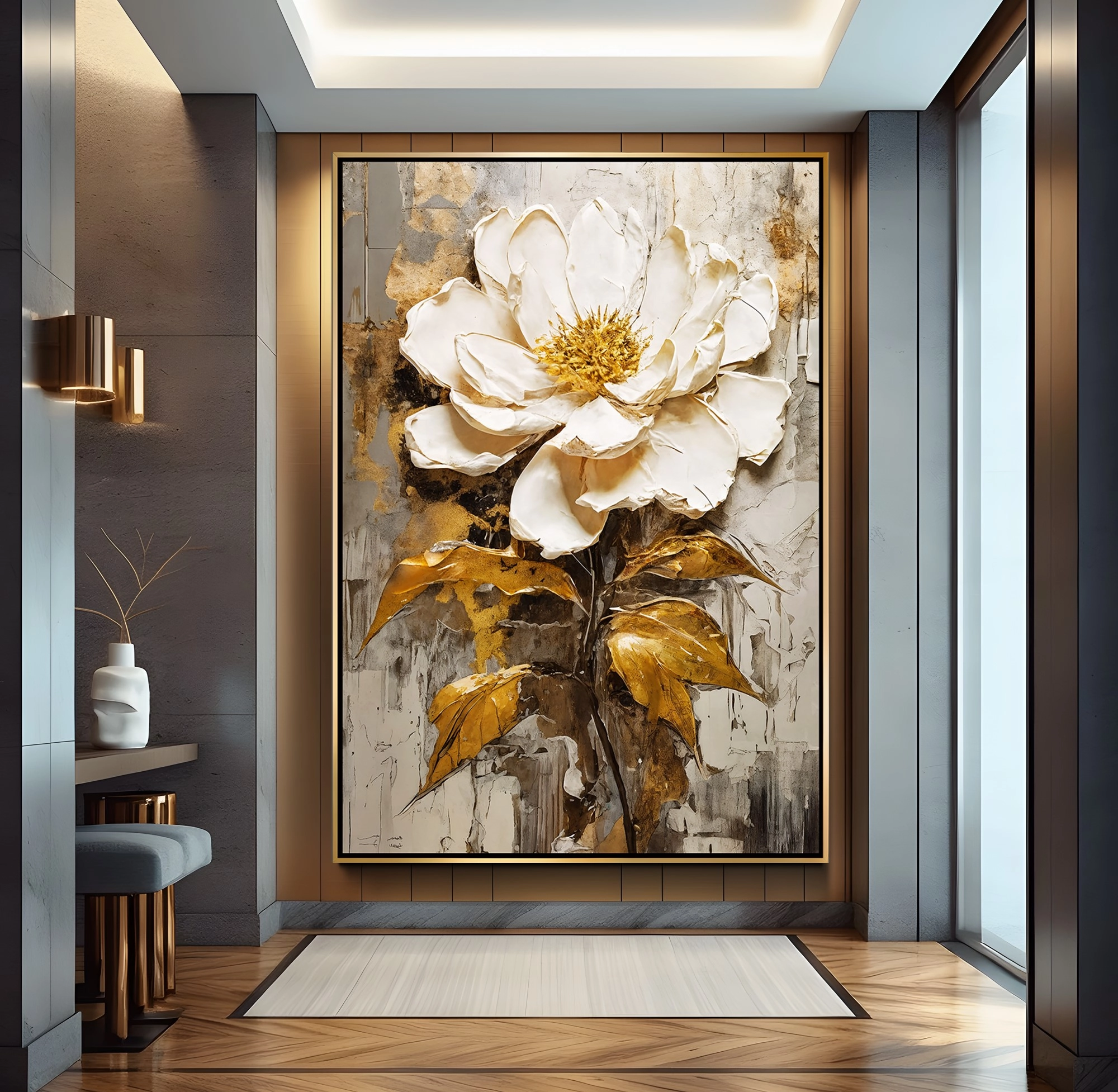 Gold%20Metal%20Çerçeveli%20Pastel%20Çiçekler%20Kanvas%20Tablo