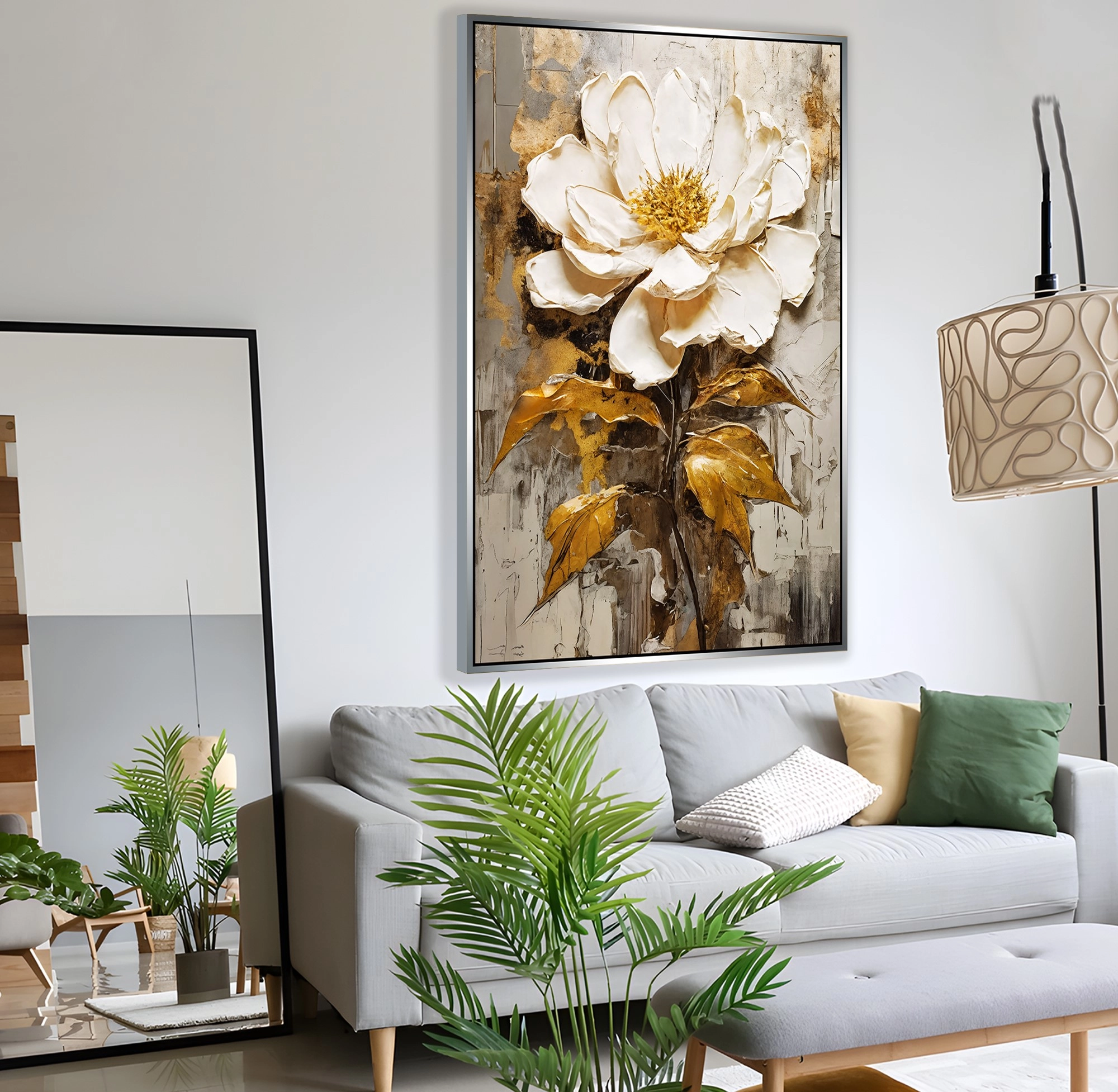 Gümüş%20Metal%20Çerçeveli%20Pastel%20Çiçekler%20Kanvas%20Tablo