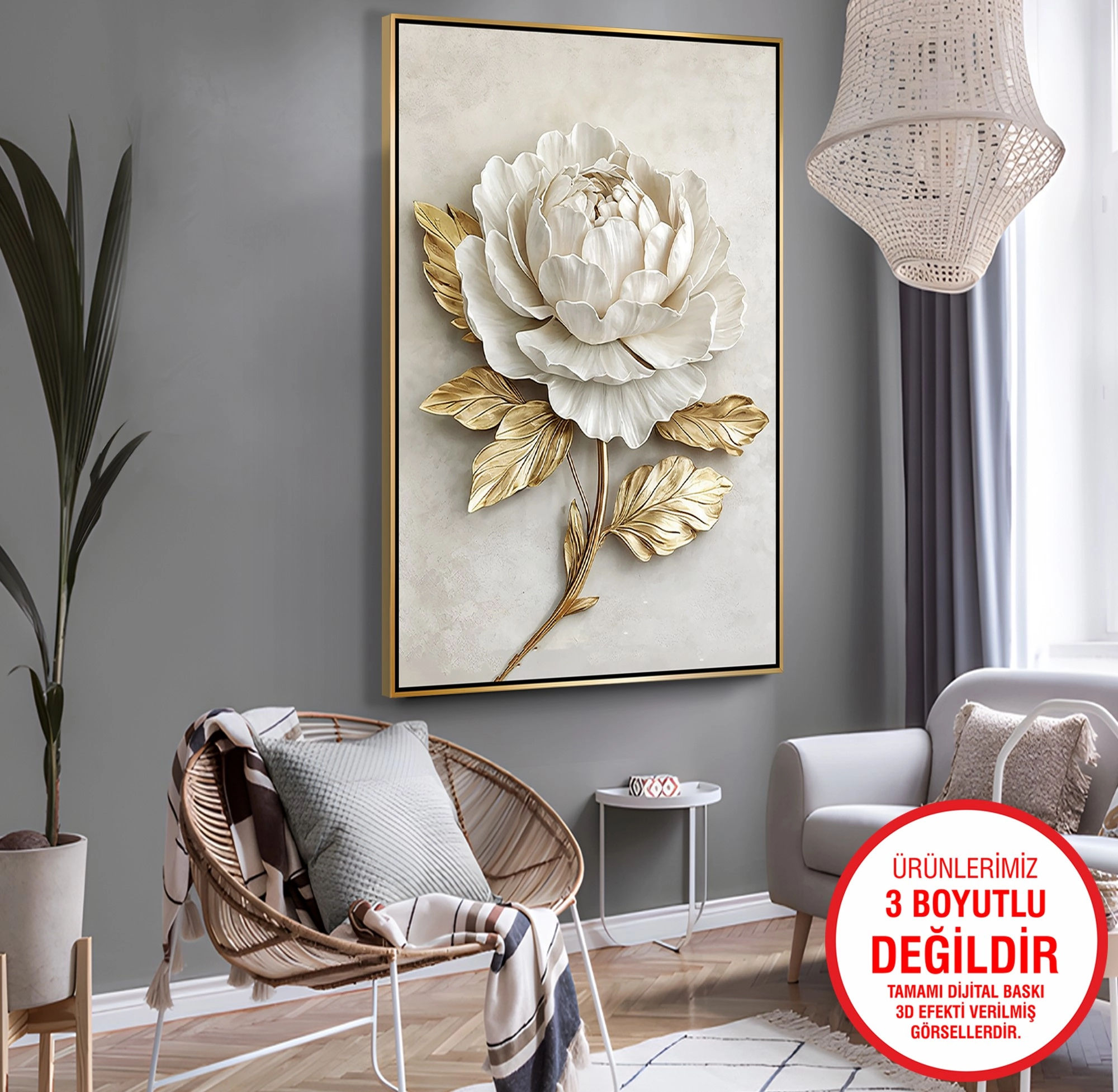 Gold%20Metal%20Çerçeveli%20Kabartma%20Görünümlü%20Çiçekler%20Kanvas%20Tablo