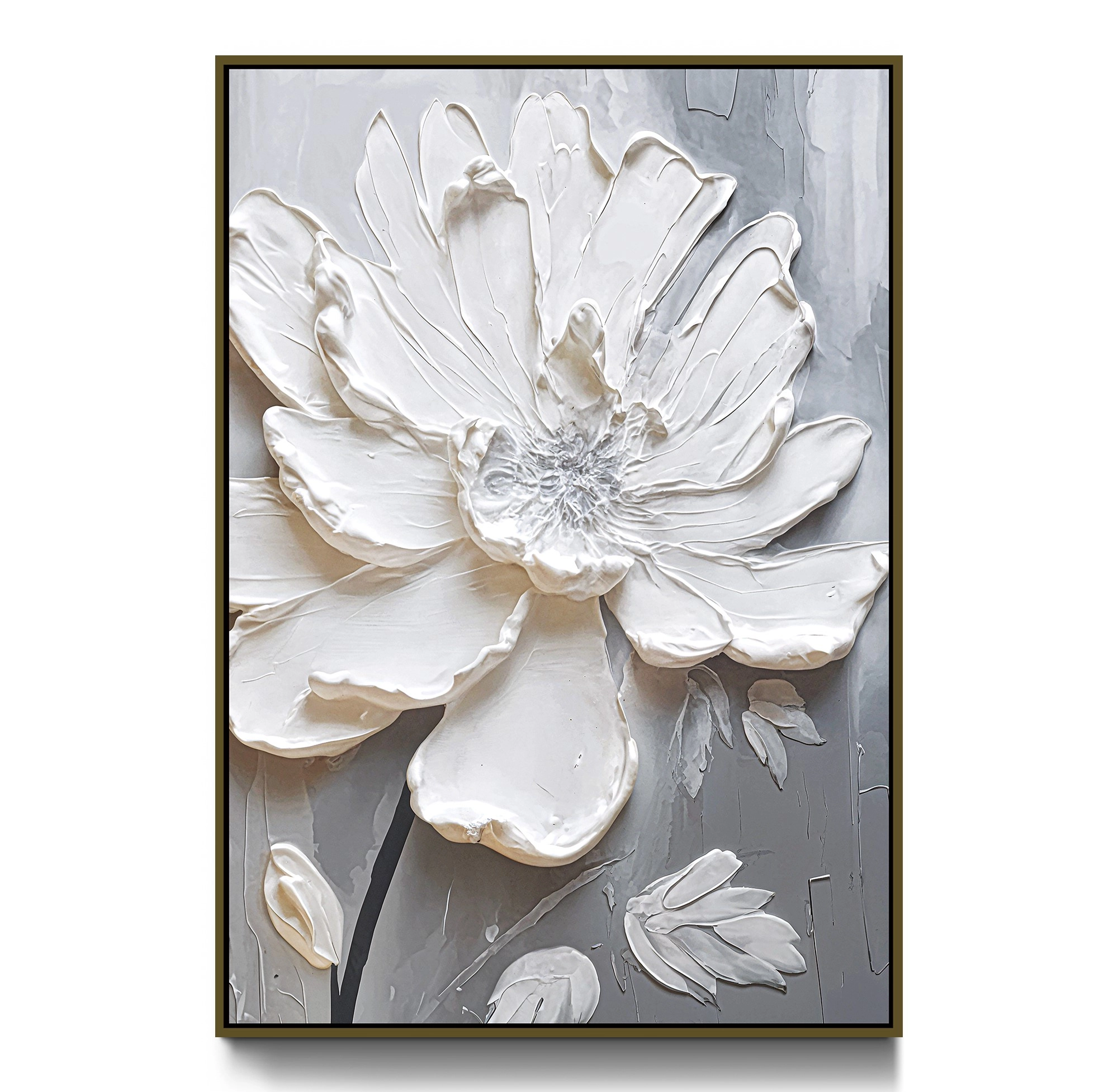 Bronz%20Metal%20Çerçeveli%20Beyaz%20Çiçek%20Kanvas%20Tablo