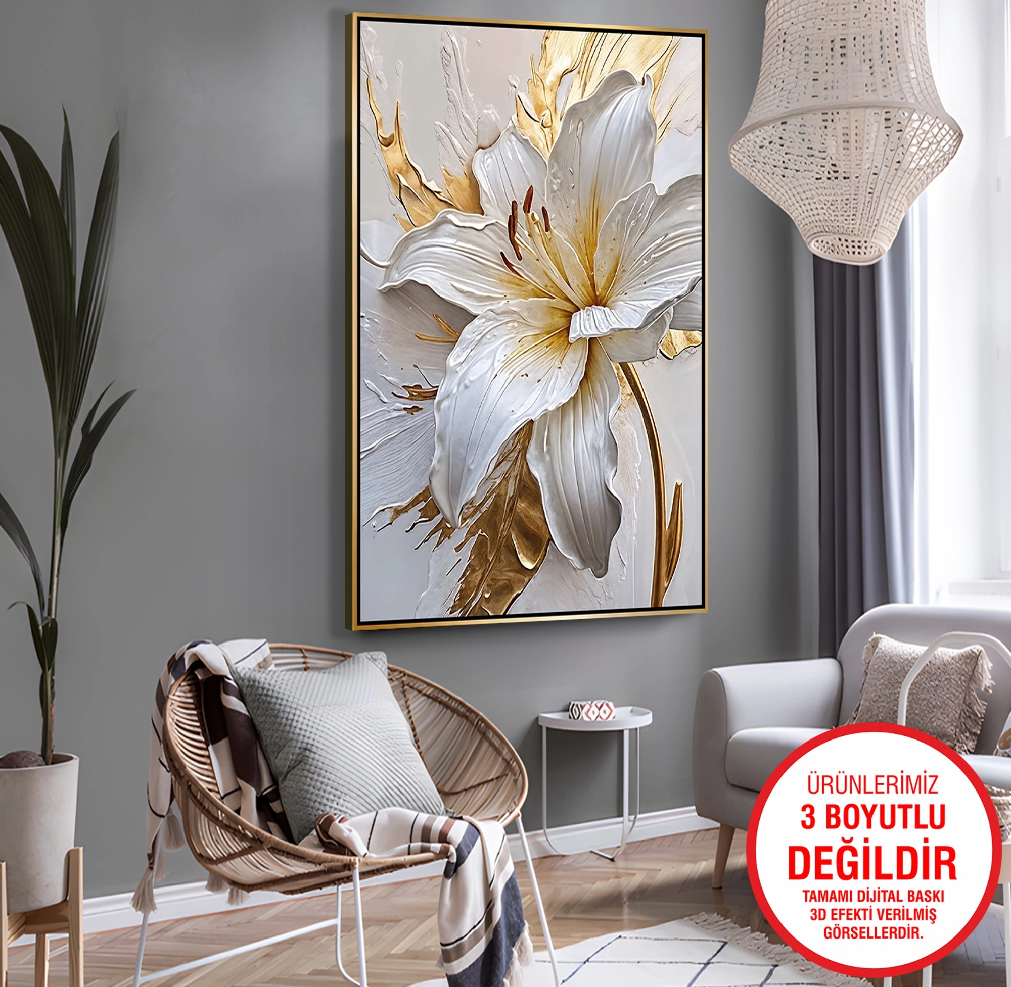 Gold%20Metal%20Çerçeveli%20Kabartma%20Görünümlü%20Çiçekler%20Kanvas%20Tablo