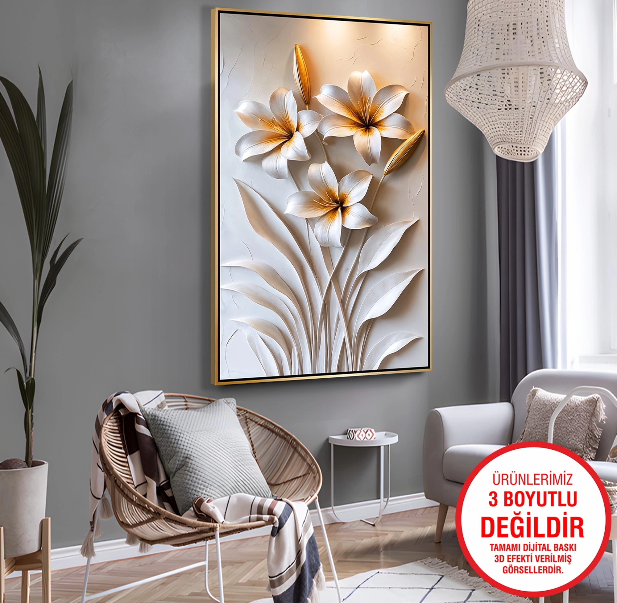 Gold%20Metal%20Çerçeveli%20Kabartma%20Görünümlü%20Çiçekler%20Kanvas%20Tablo