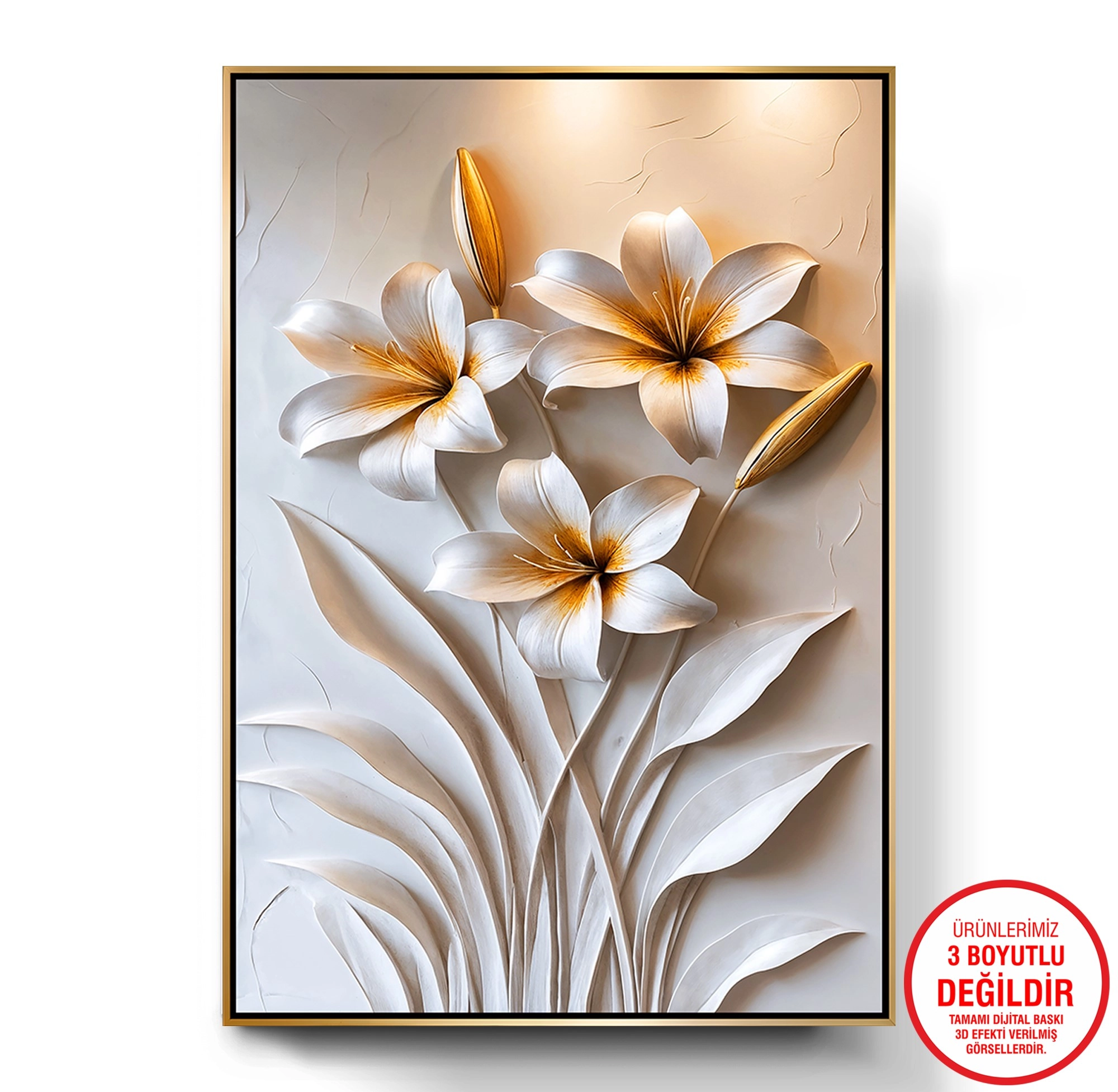 Gold%20Metal%20Çerçeveli%20Kabartma%20Görünümlü%20Çiçekler%20Kanvas%20Tablo