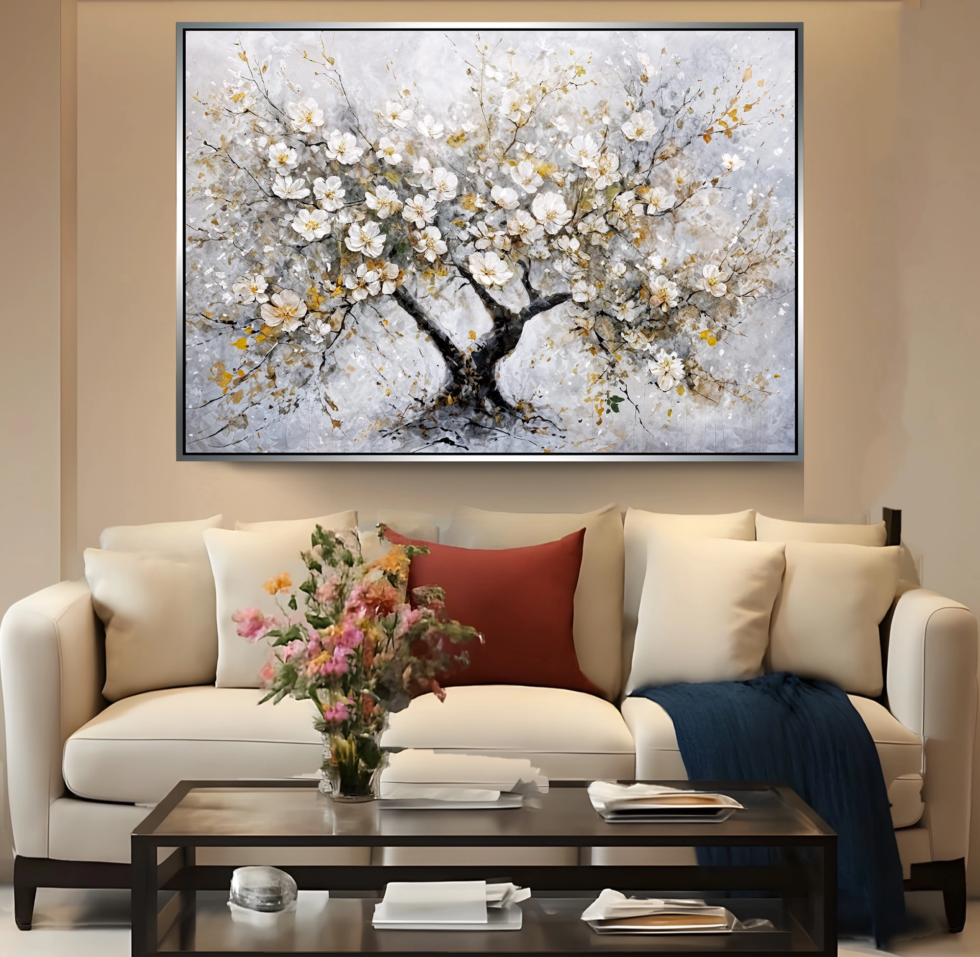 Premium%20Gümüş%20Metal%20Çerçeveli%20Ağaç%20Cam%20Tablo