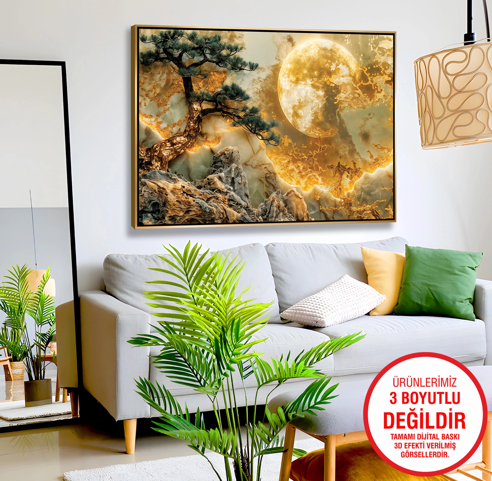 Gold%20Metal%20Çerçeveli%20Kabartma%20Görünümlü%20Ağaç%20Kanvas%20Tablo