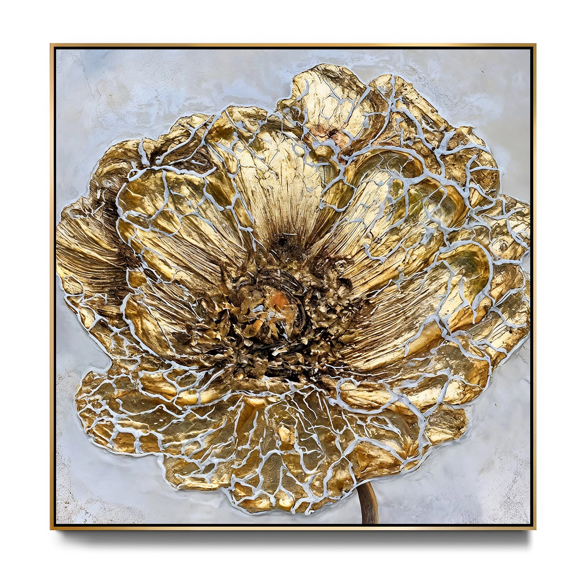 Gold%20Metal%20Çerçeveli%20Kabartma%20Görünümlü%20Çiçek%20Kanvas%20Tablo