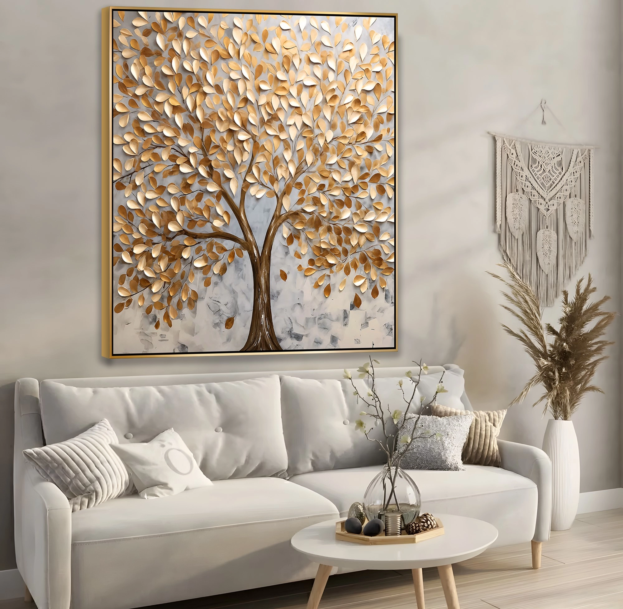 Gold%20Metal%20Çerçeveli%20Kabartma%20Görünümlü%20Ağaç%20Kanvas%20Tablo