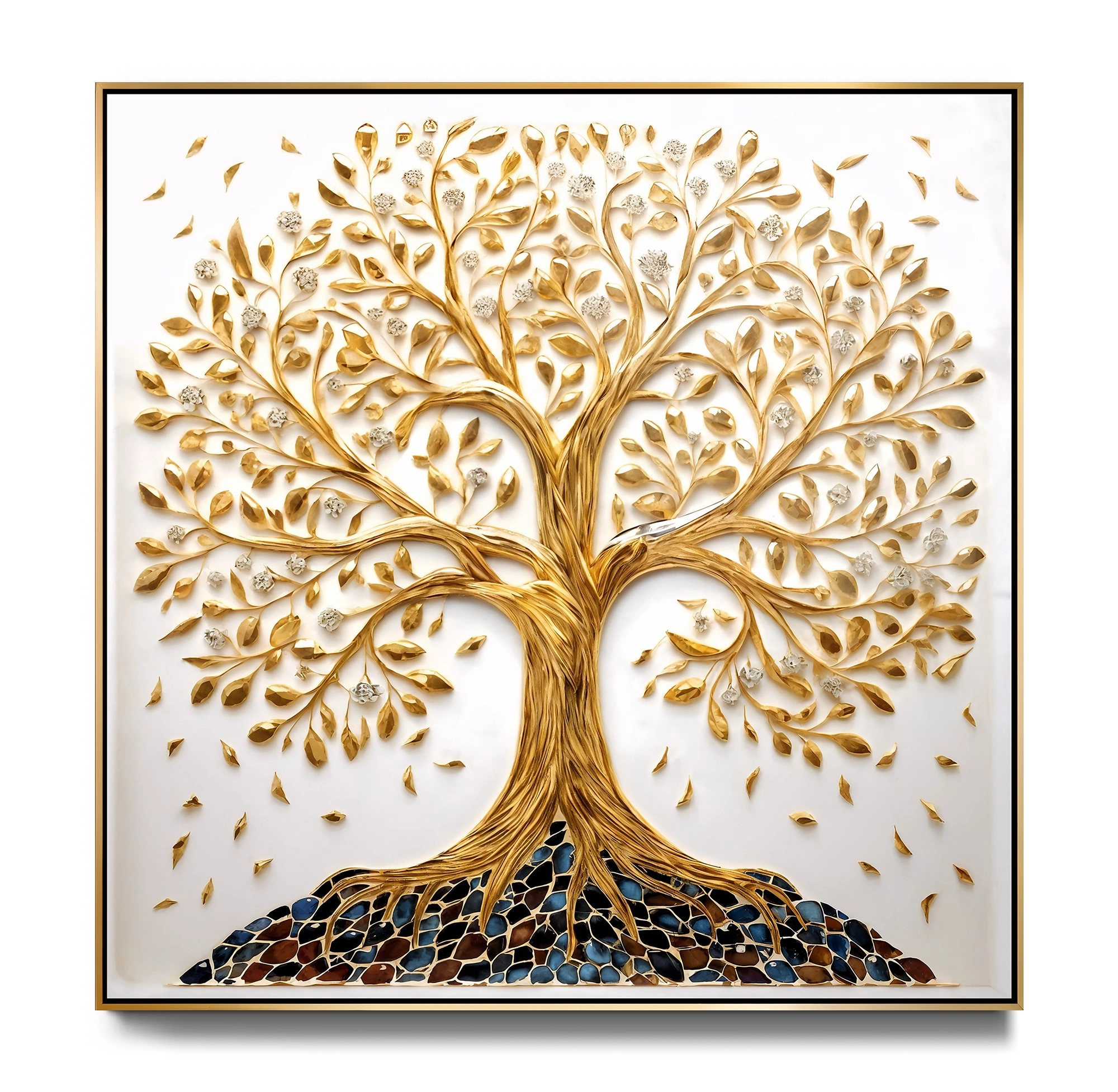 Gold%20Metal%20Çerçeveli%20Kabartma%20Görünümlü%20Ağaç%20Kanvas%20Tablo