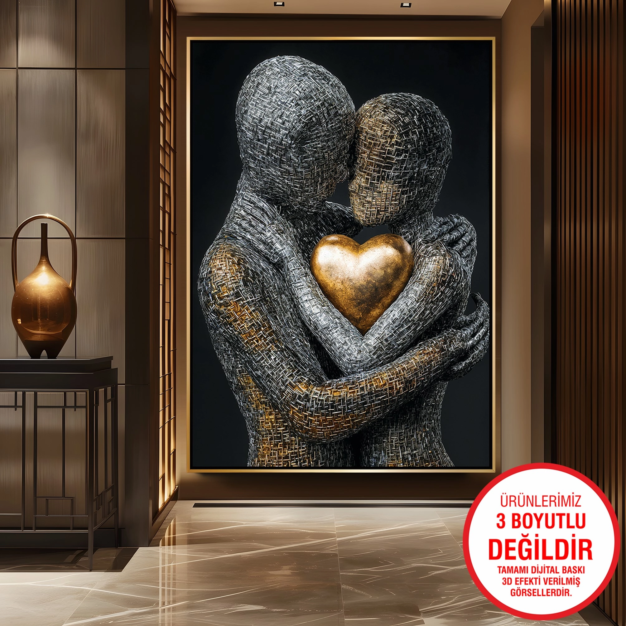 Gold%20Metal%20Çerçeveli%20Kabartma%20Görünümlü%20Aşk%20Kanvas%20Tablo