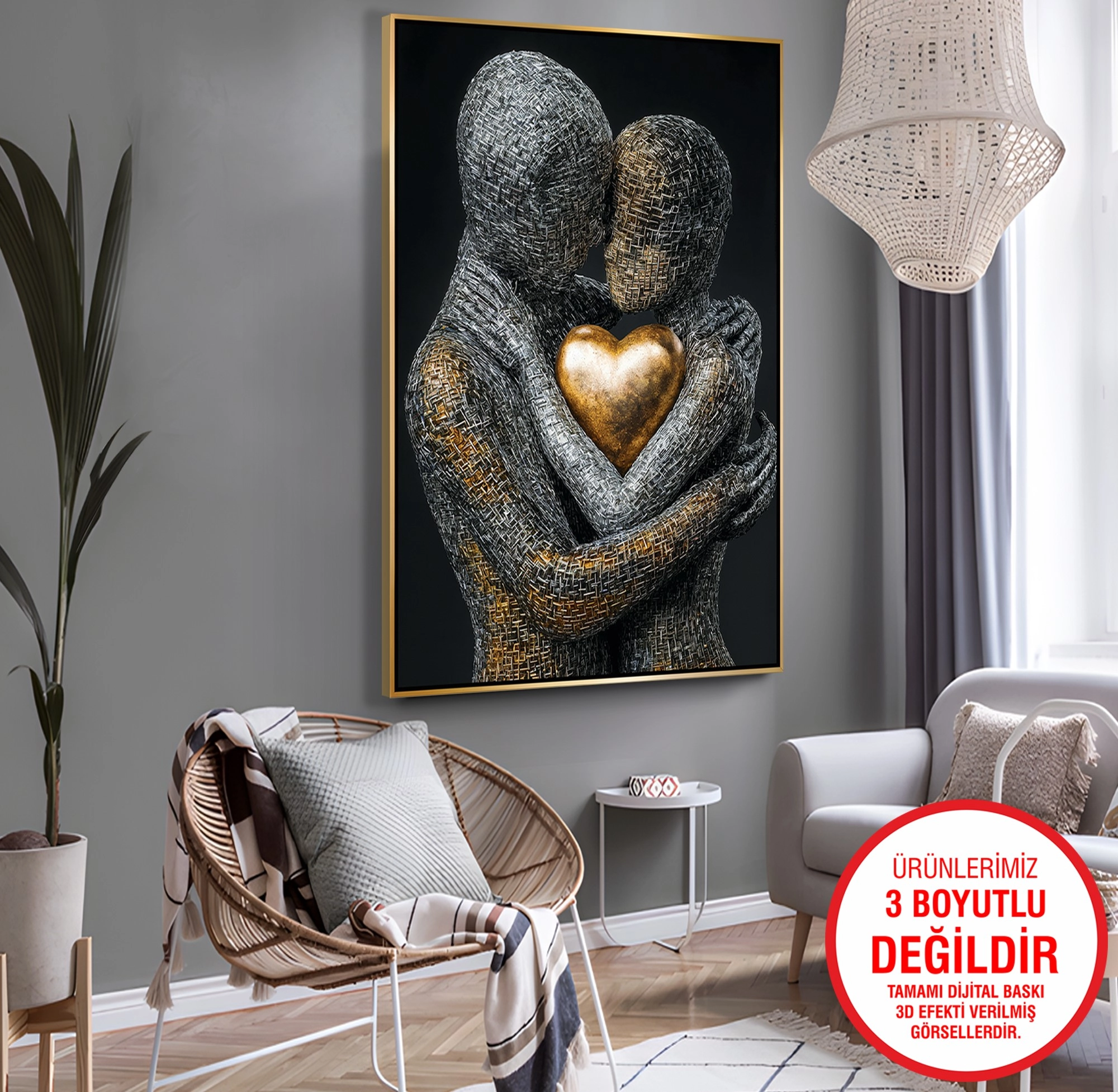 Gold%20Metal%20Çerçeveli%20Kabartma%20Görünümlü%20Aşk%20Kanvas%20Tablo