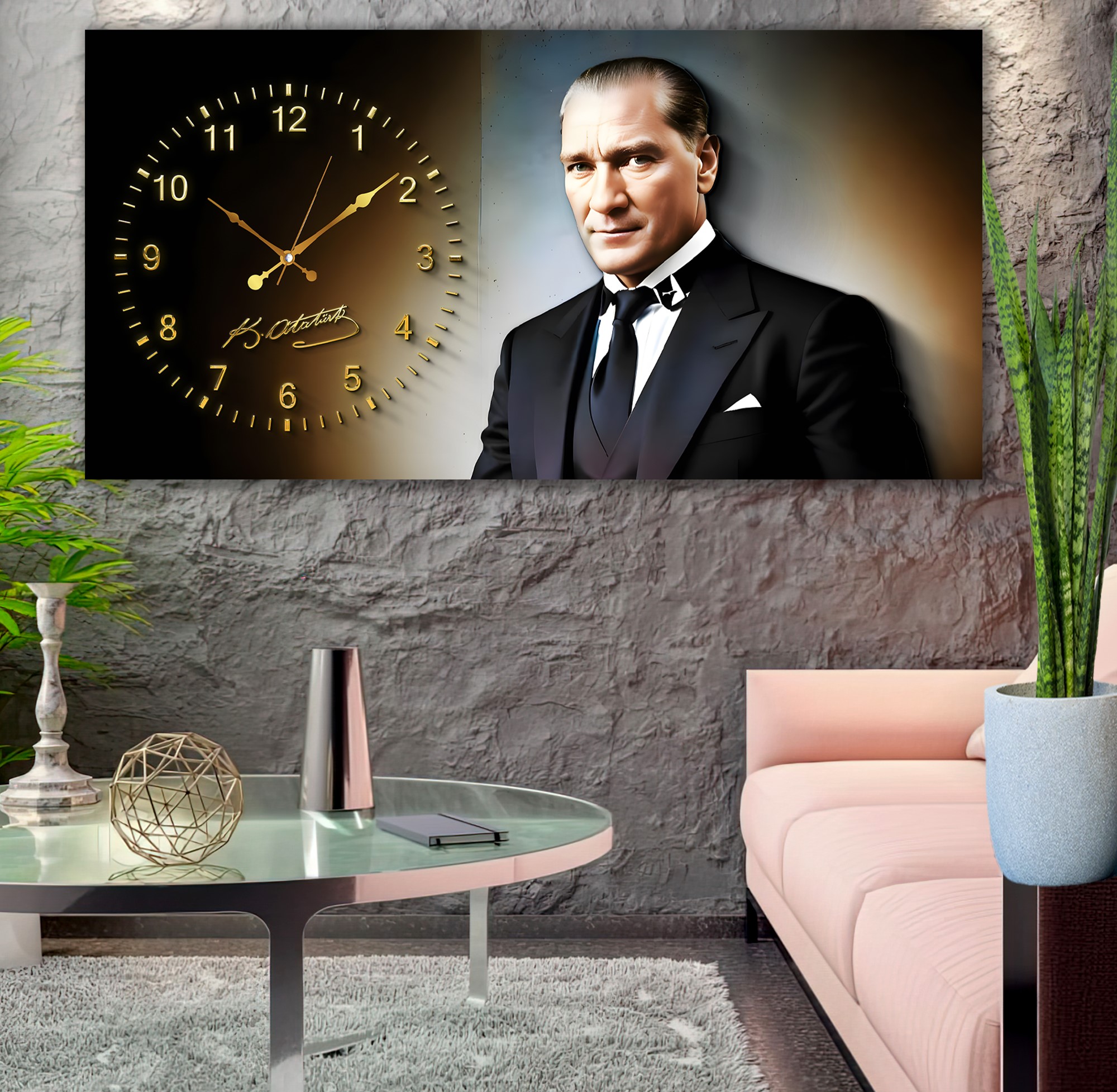 Saatli%20Atatürk%20Panoramik%20Kanvas%20Tablo