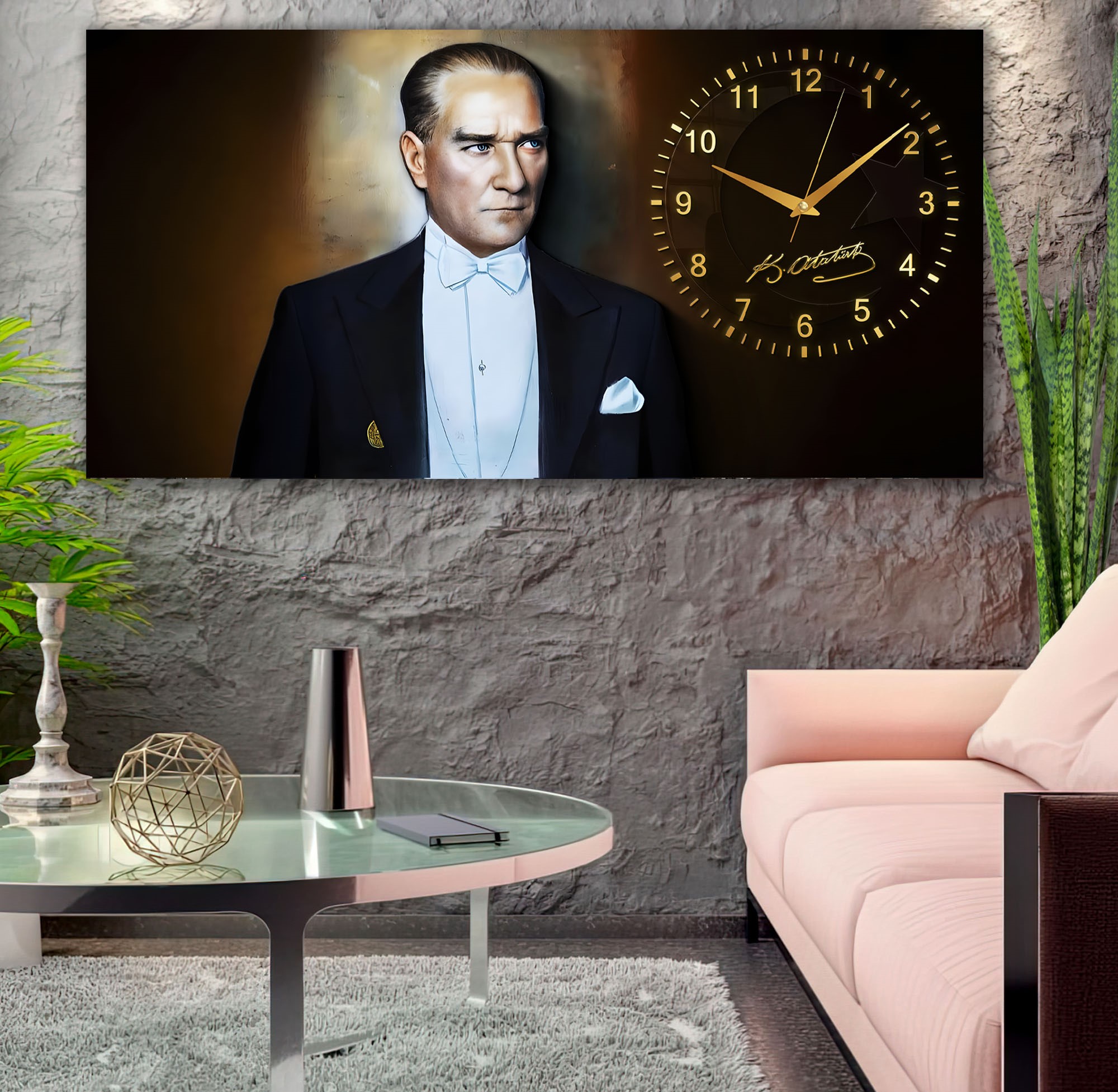 Saatli%20Atatürk%20Panoramik%20Kanvas%20Tablo