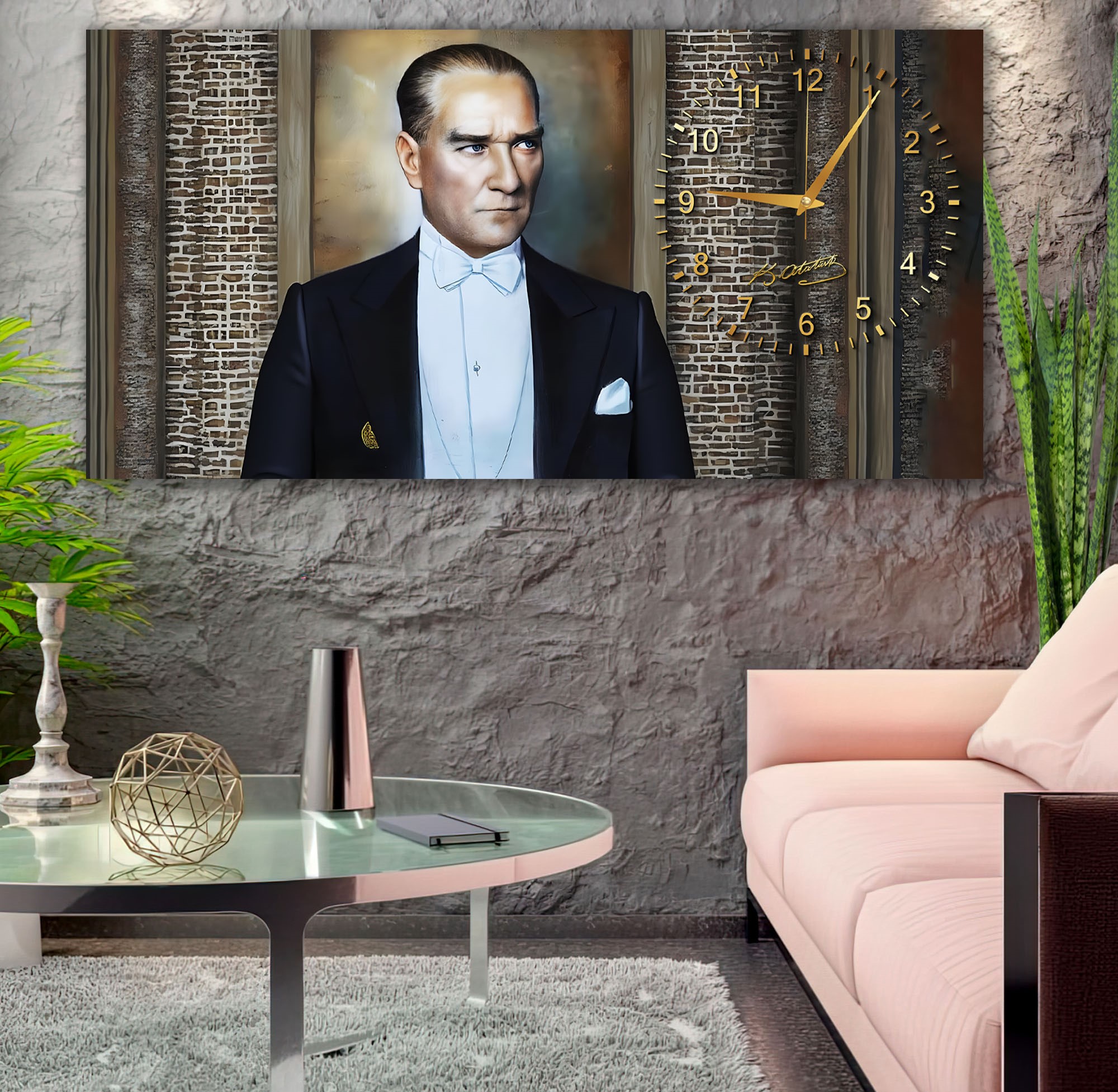 Saatli%20Atatürk%20Panoramik%20Kanvas%20Tablo