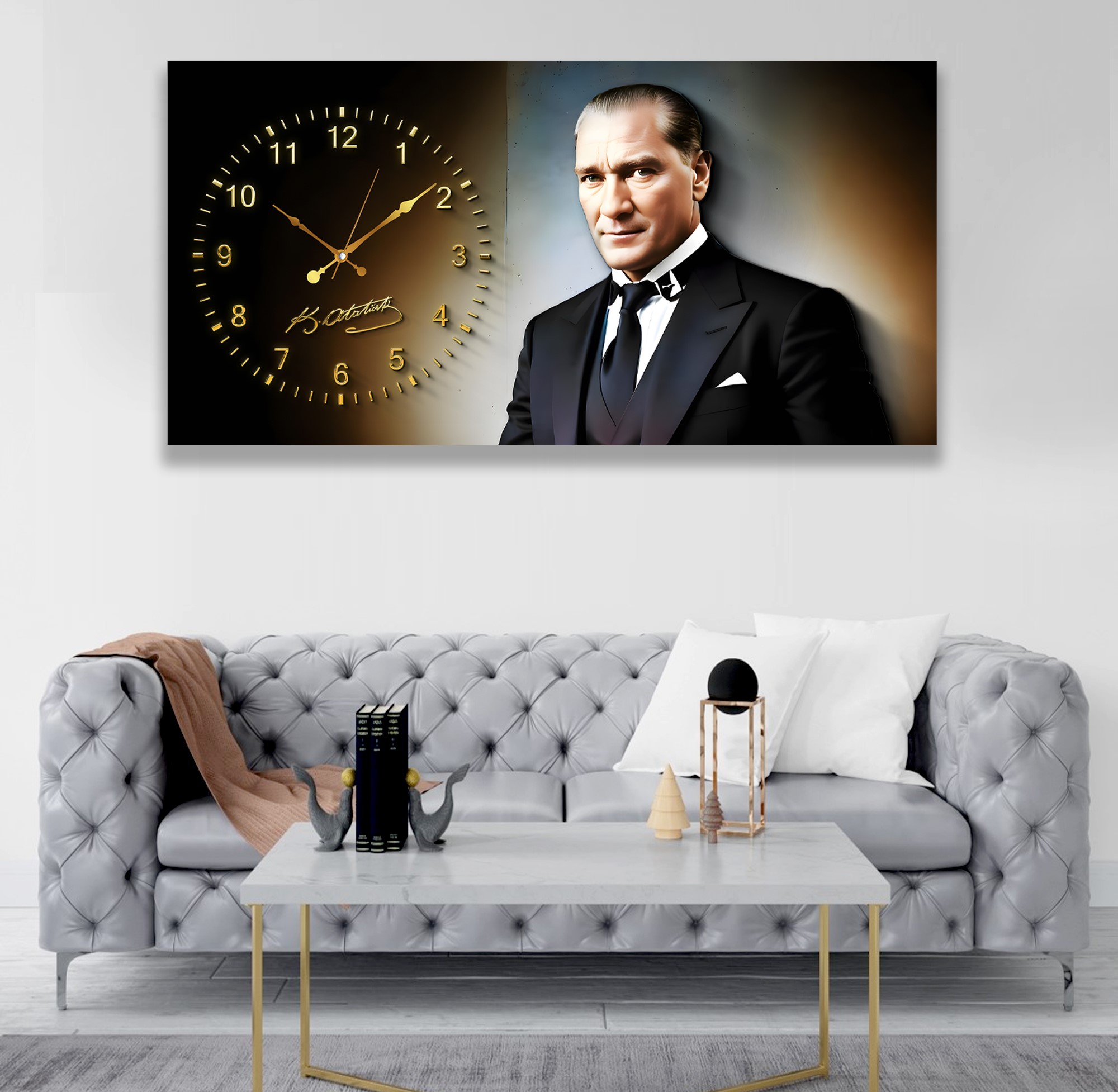 Saatli%20Atatürk%20Panoramik%20Kanvas%20Tablo