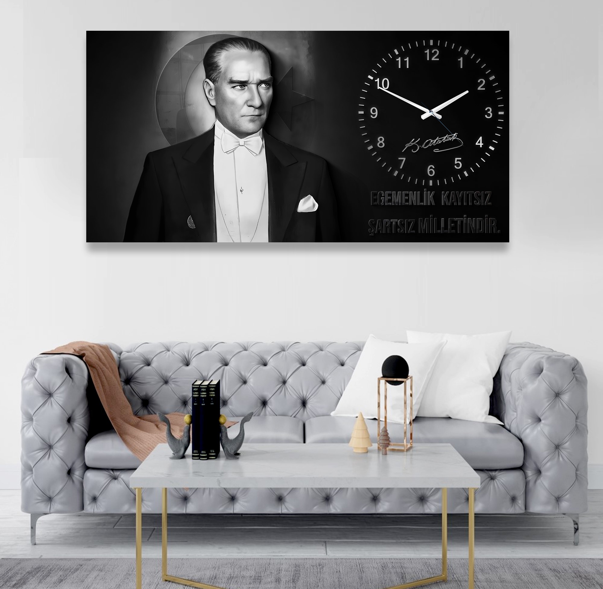Saatli%20Atatürk%20Panoramik%20Kanvas%20Tablo