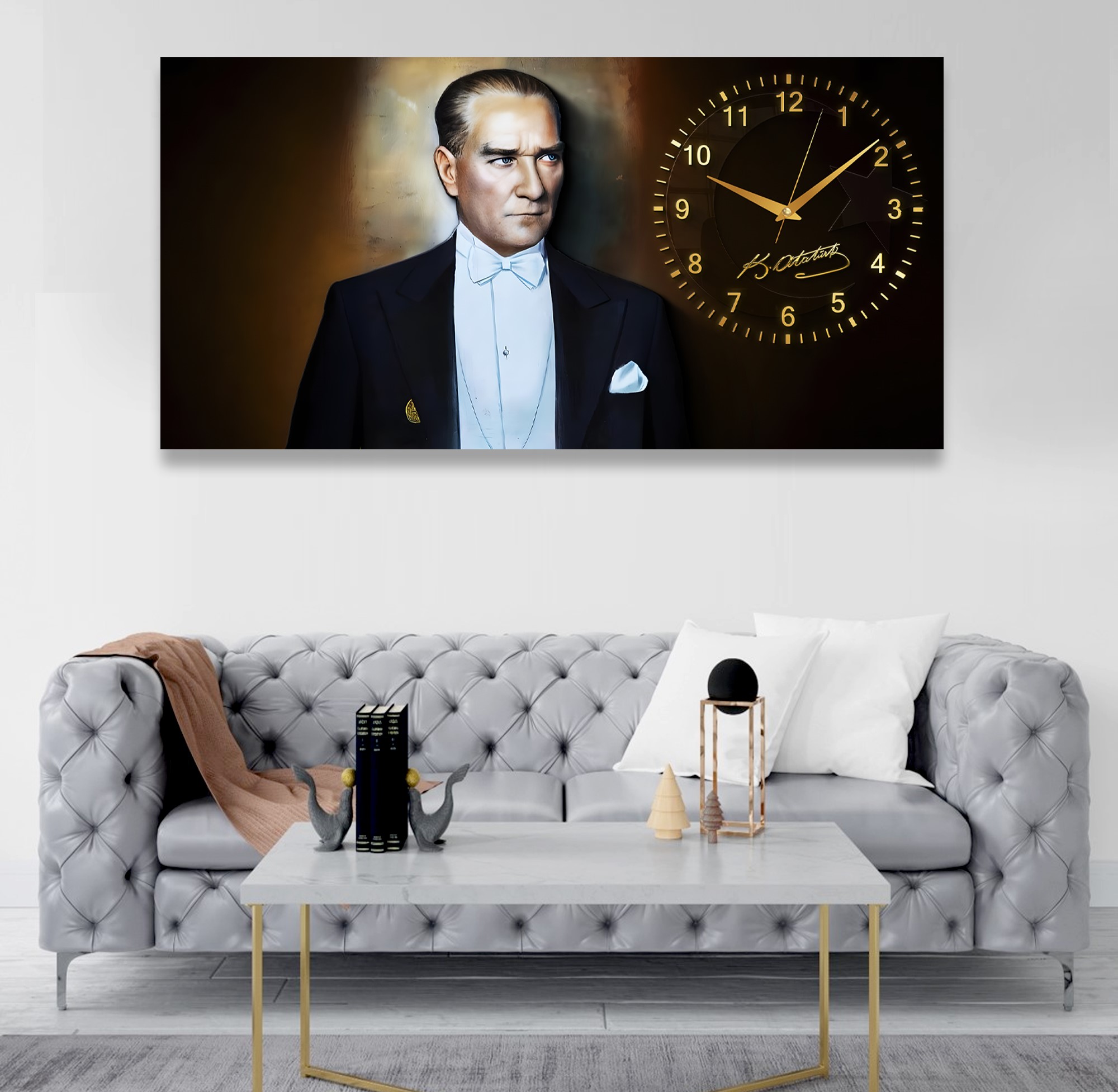 Saatli%20Atatürk%20Panoramik%20Kanvas%20Tablo