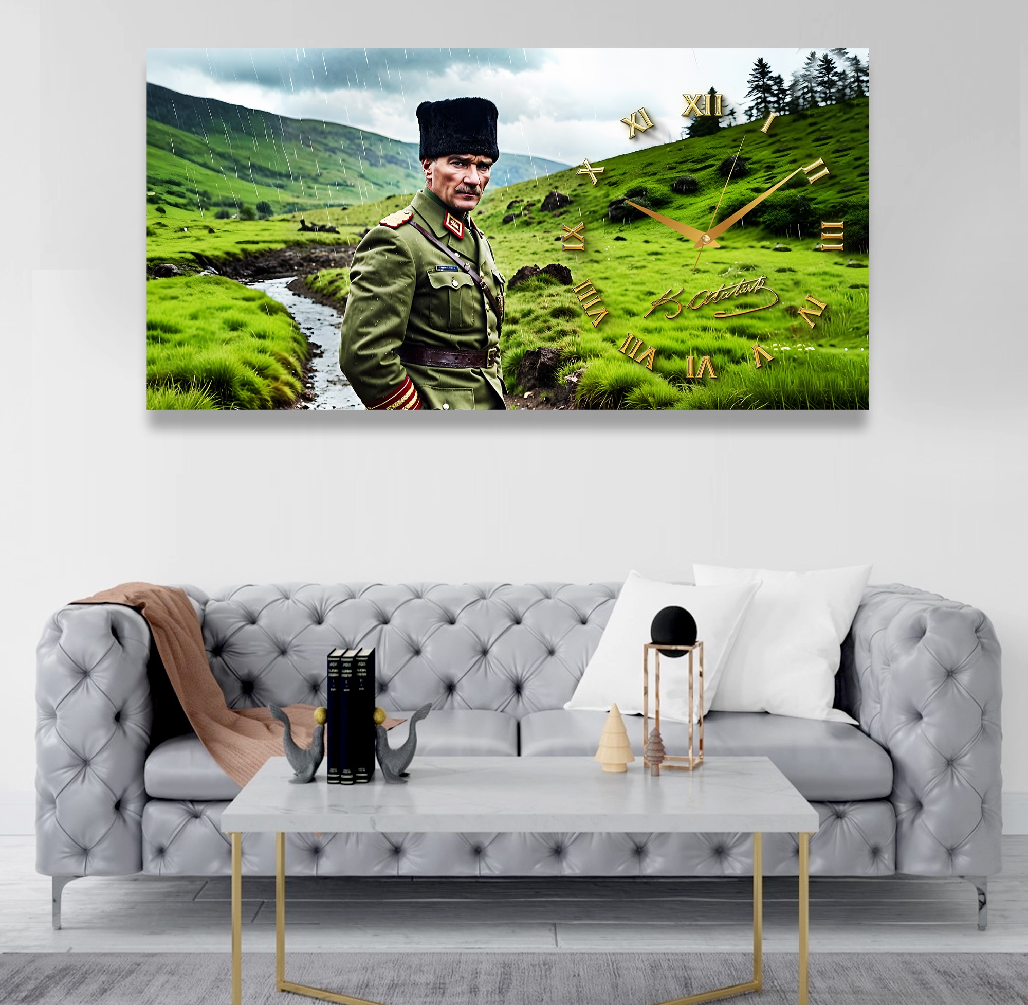 Saatli%20Atatürk%20Panoramik%20Kanvas%20Tablo