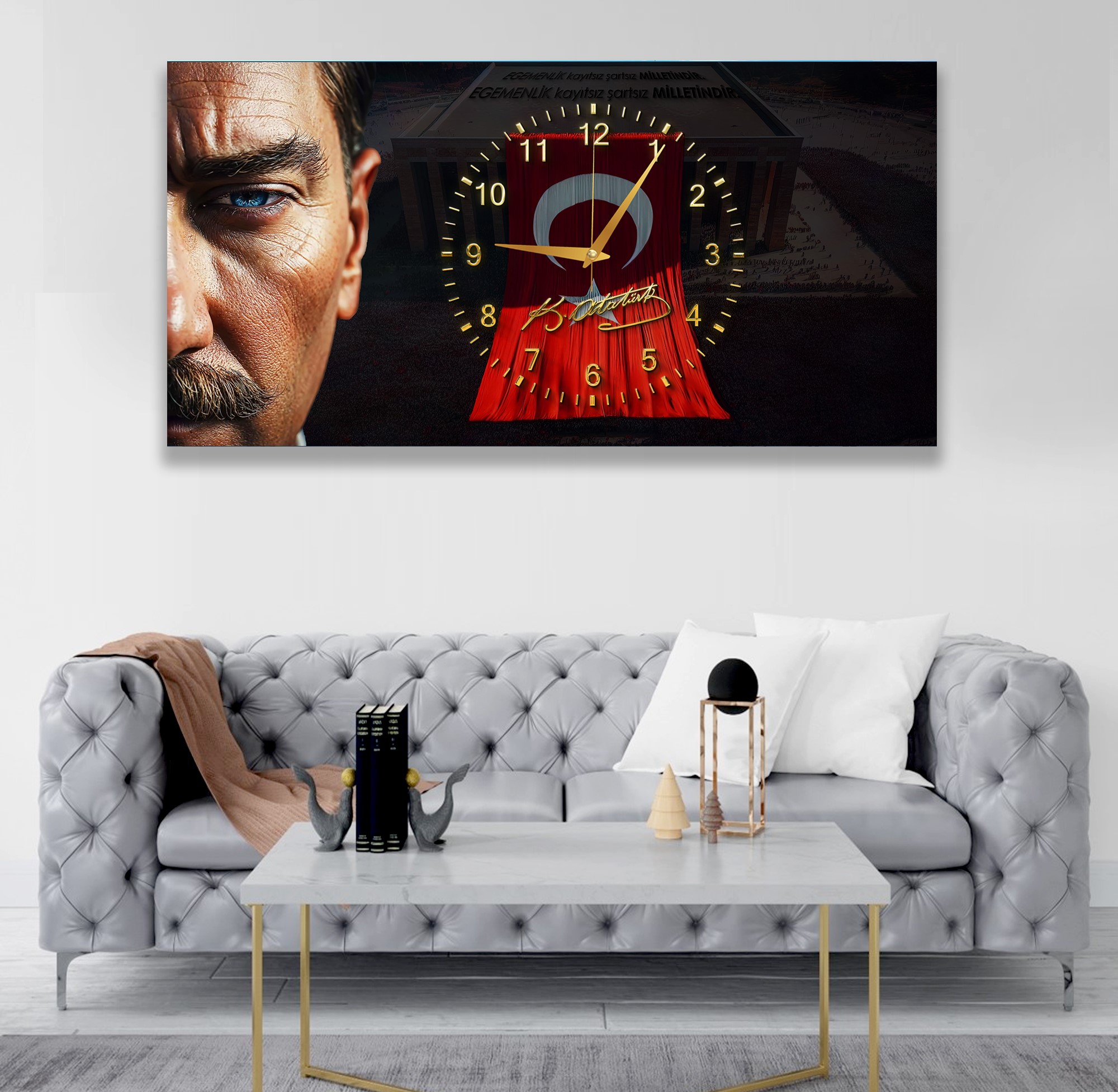 Saatli%20Atatürk%20Panoramik%20Kanvas%20Tablo