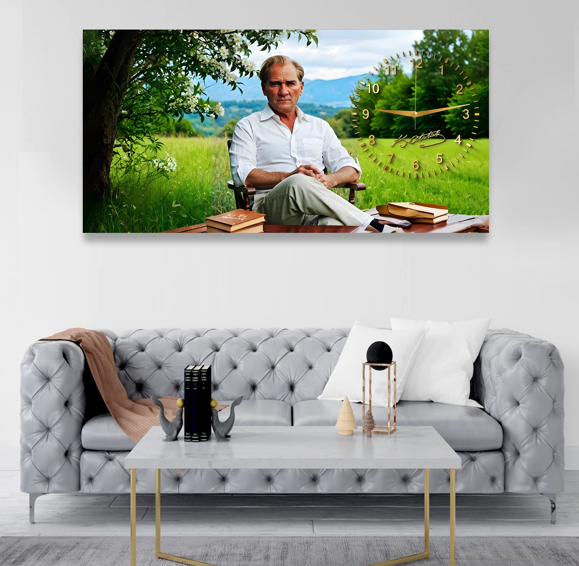 Saatli%20Atatürk%20Panoramik%20Kanvas%20Tablo