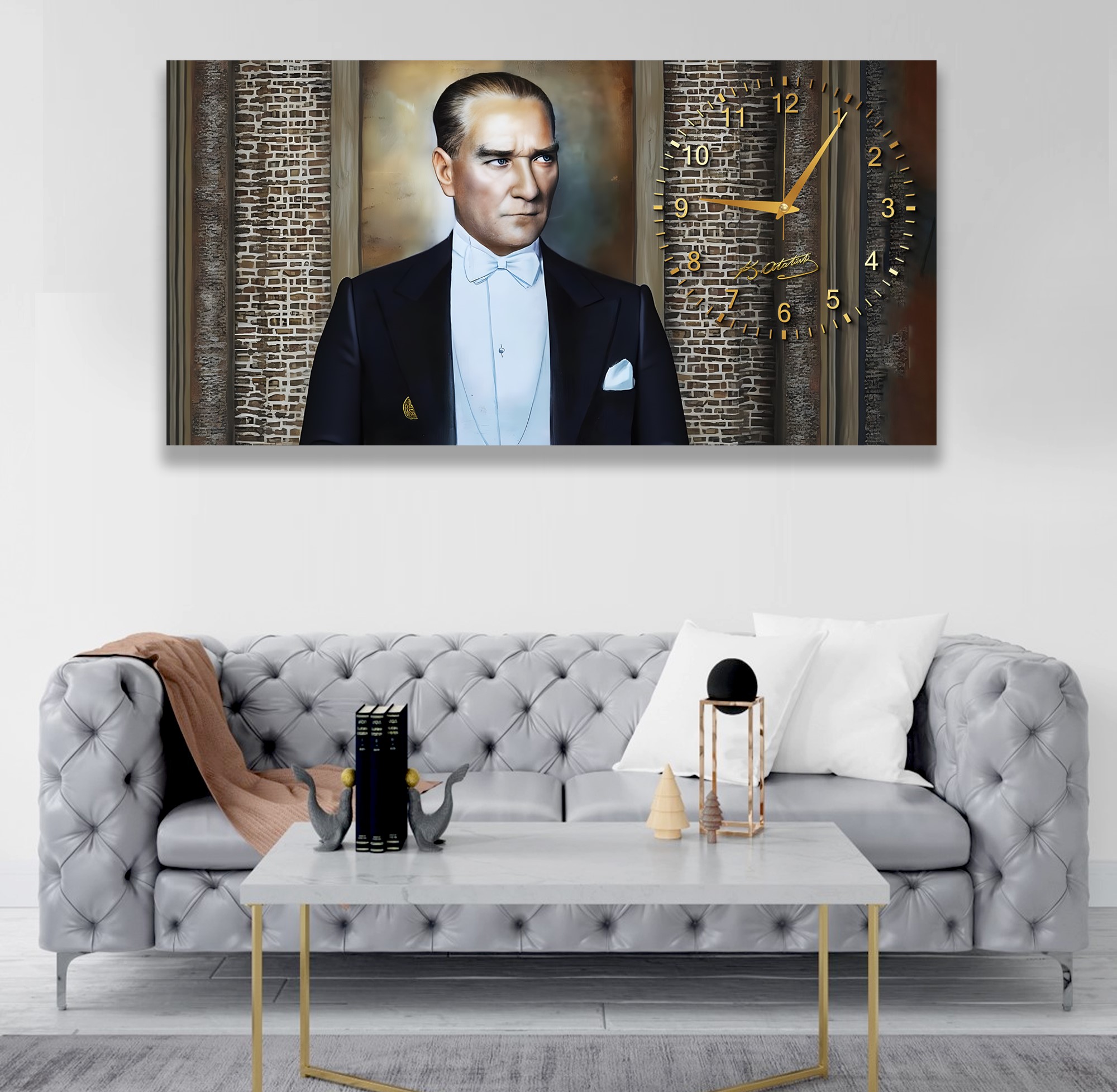 Saatli%20Atatürk%20Panoramik%20Kanvas%20Tablo