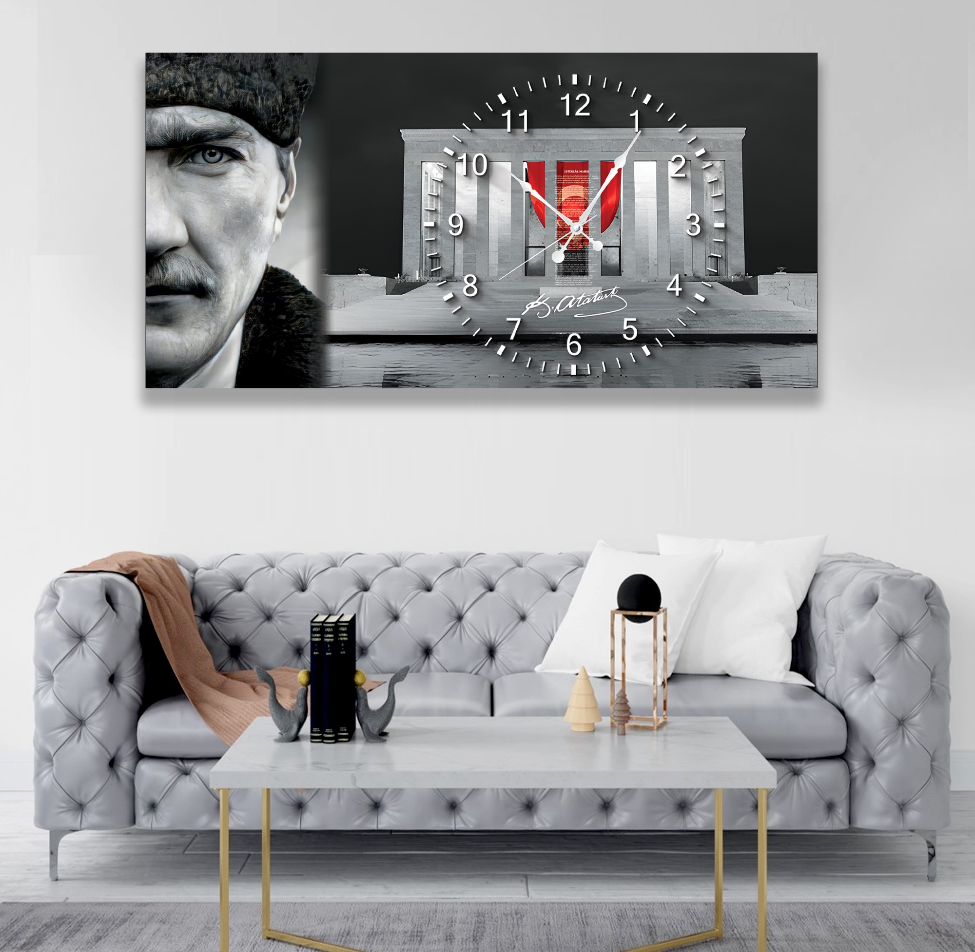 Saatli%20Atatürk%20Panoramik%20Kanvas%20Tablo