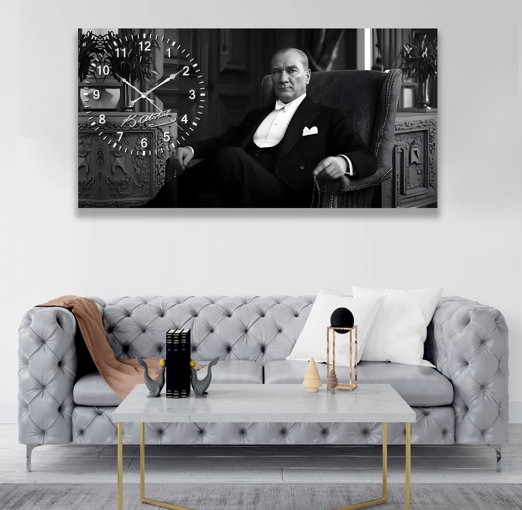 Saatli%20Atatürk%20Panoramik%20Kanvas%20Tablo
