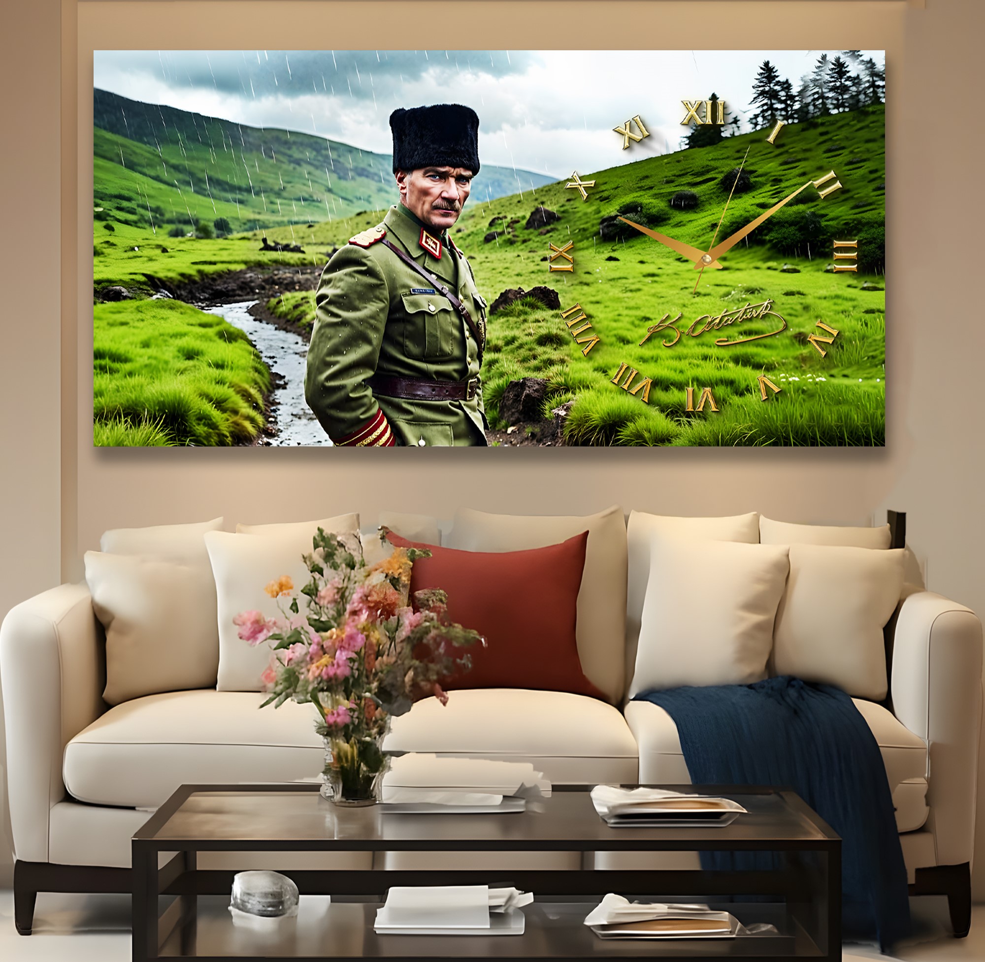 Saatli%20Atatürk%20Panoramik%20Kanvas%20Tablo