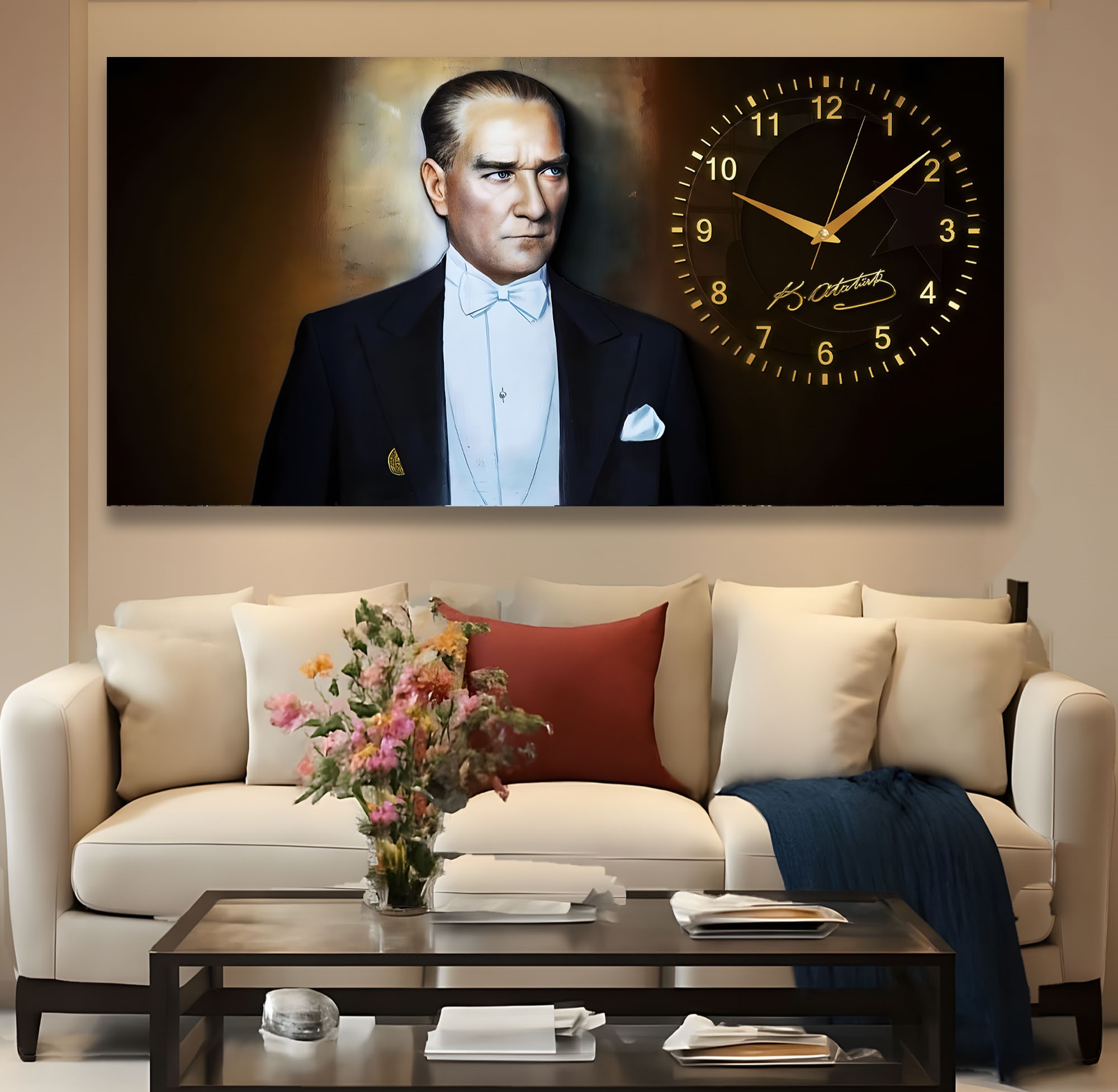 Saatli%20Atatürk%20Panoramik%20Kanvas%20Tablo
