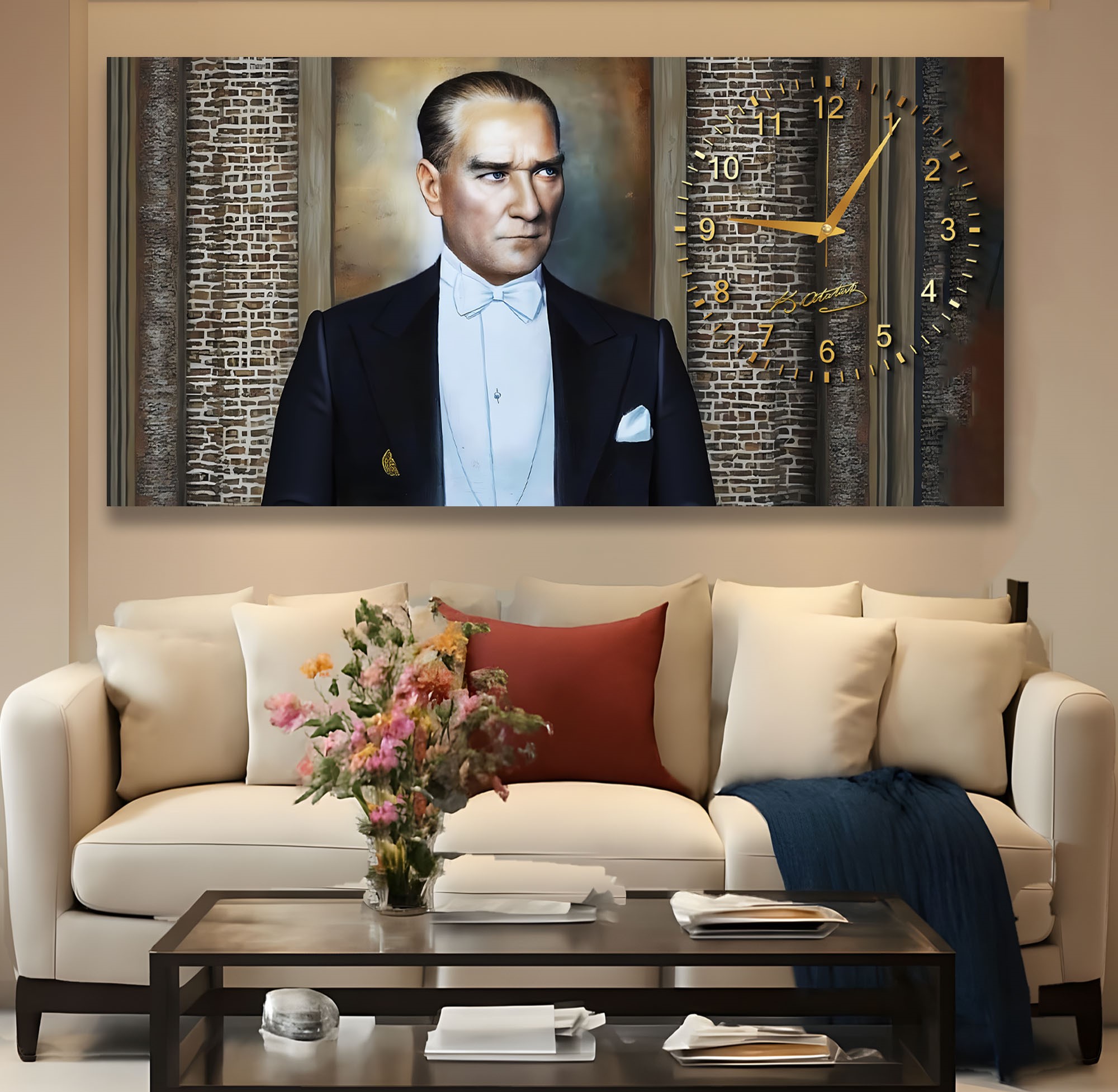 Saatli%20Atatürk%20Panoramik%20Kanvas%20Tablo