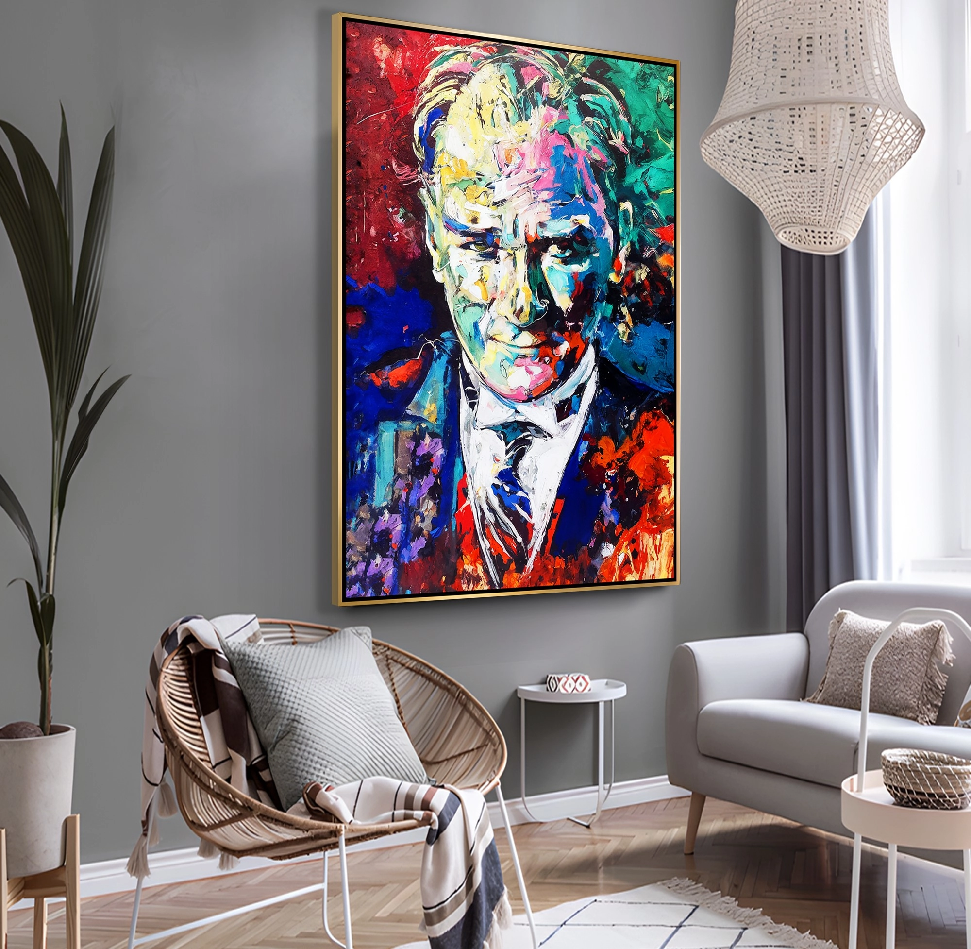 Gold%20Metal%20Çerçeveli%20Kabartma%20Görünümlü%20Atatürk%20Kanvas%20Tablo