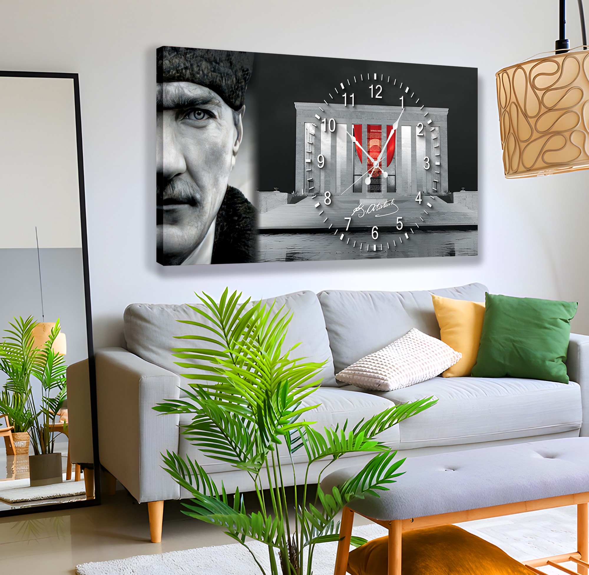 Saatli%20Atatürk%20Panoramik%20Kanvas%20Tablo