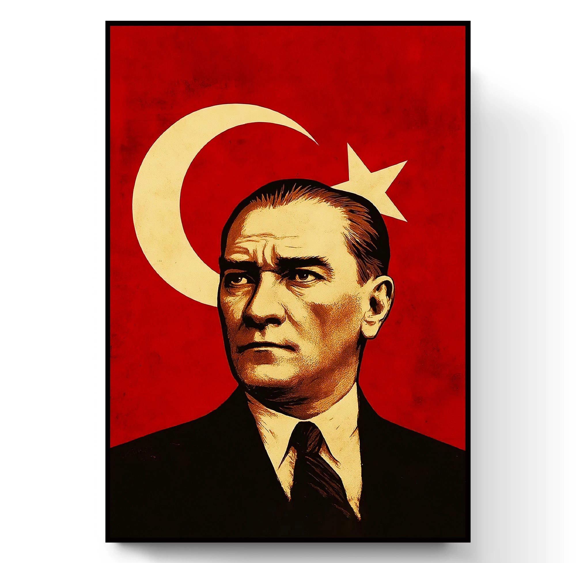 Siyah%20Metal%20Çerçeveli%20Kabartma%20Görünümlü%20Atatürk%20Kanvas%20Tablo