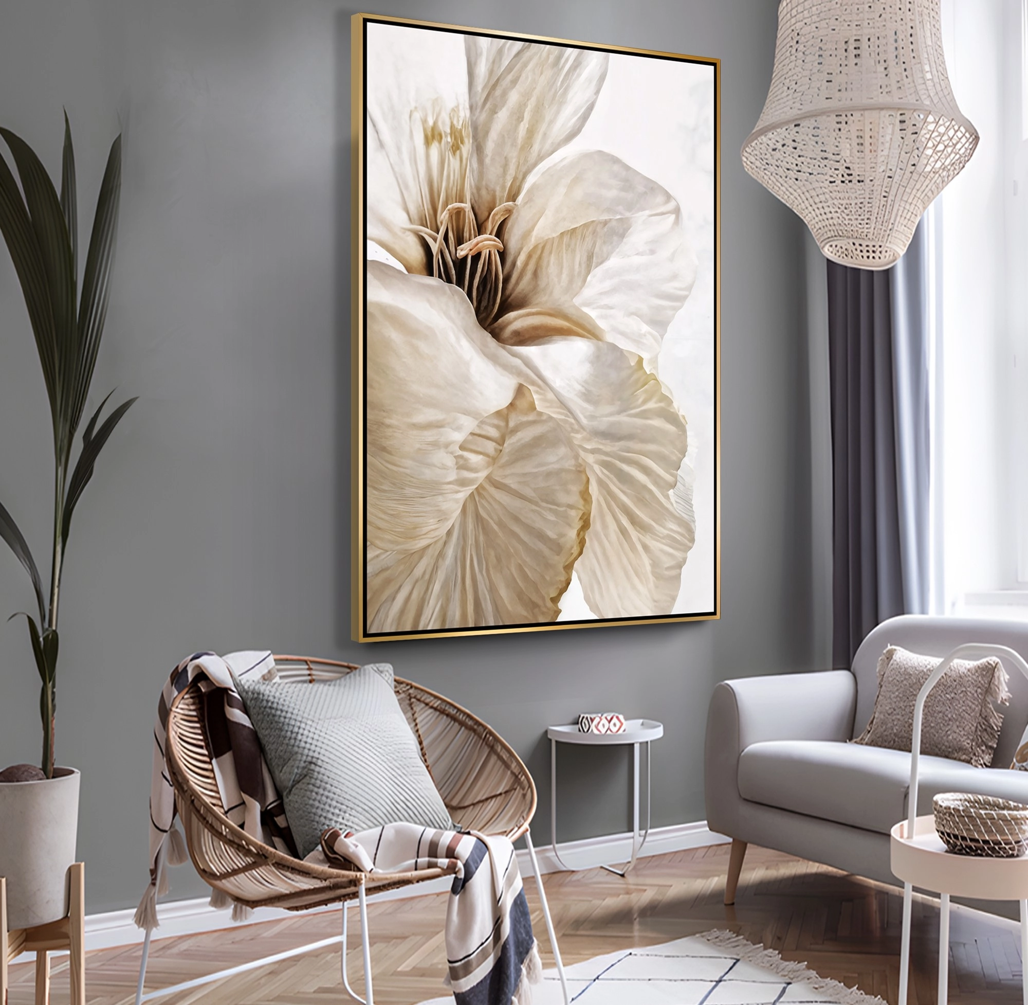 Gold%20Metal%20Çerçeveli%20Kabartma%20Görünümlü%20Dekoratif%20Çiçek%20Kanvas%20Tablo