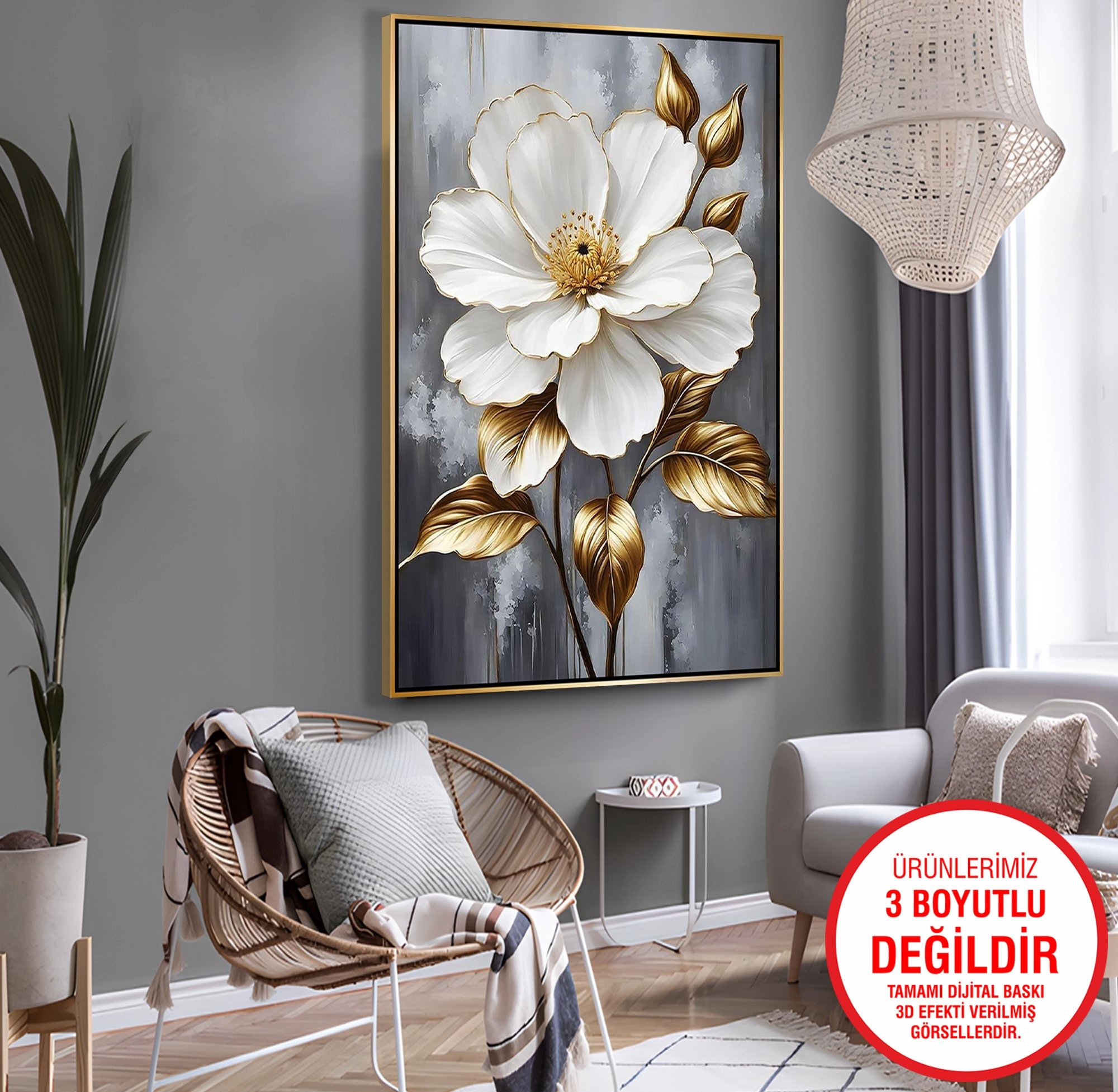 Gold%20Metal%20Çerçeveli%20Kabartma%20Görünümlü%20Çiçekler%20Kanvas%20Tablo