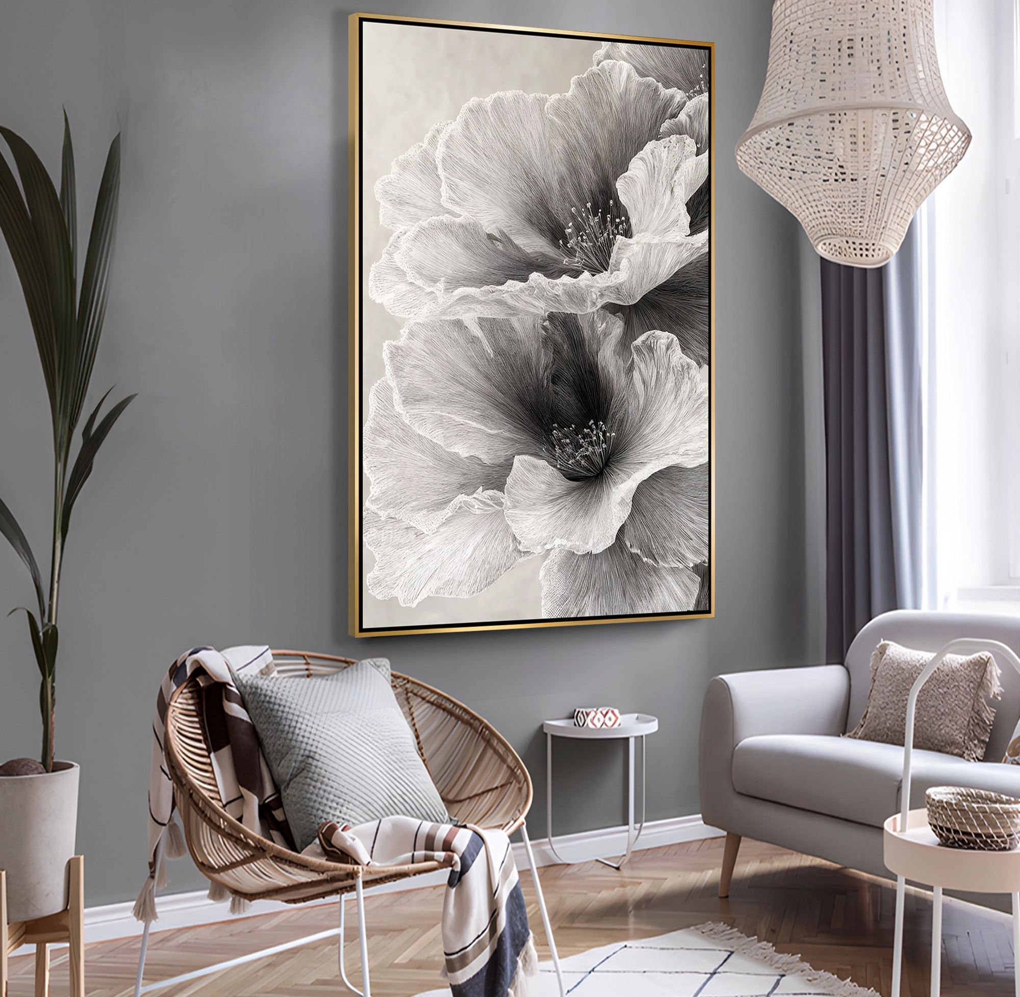 Gold%20Metal%20Çerçeveli%20Kabartma%20Görünümlü%20Dekoratif%20Çiçek%20Kanvas%20Tablo