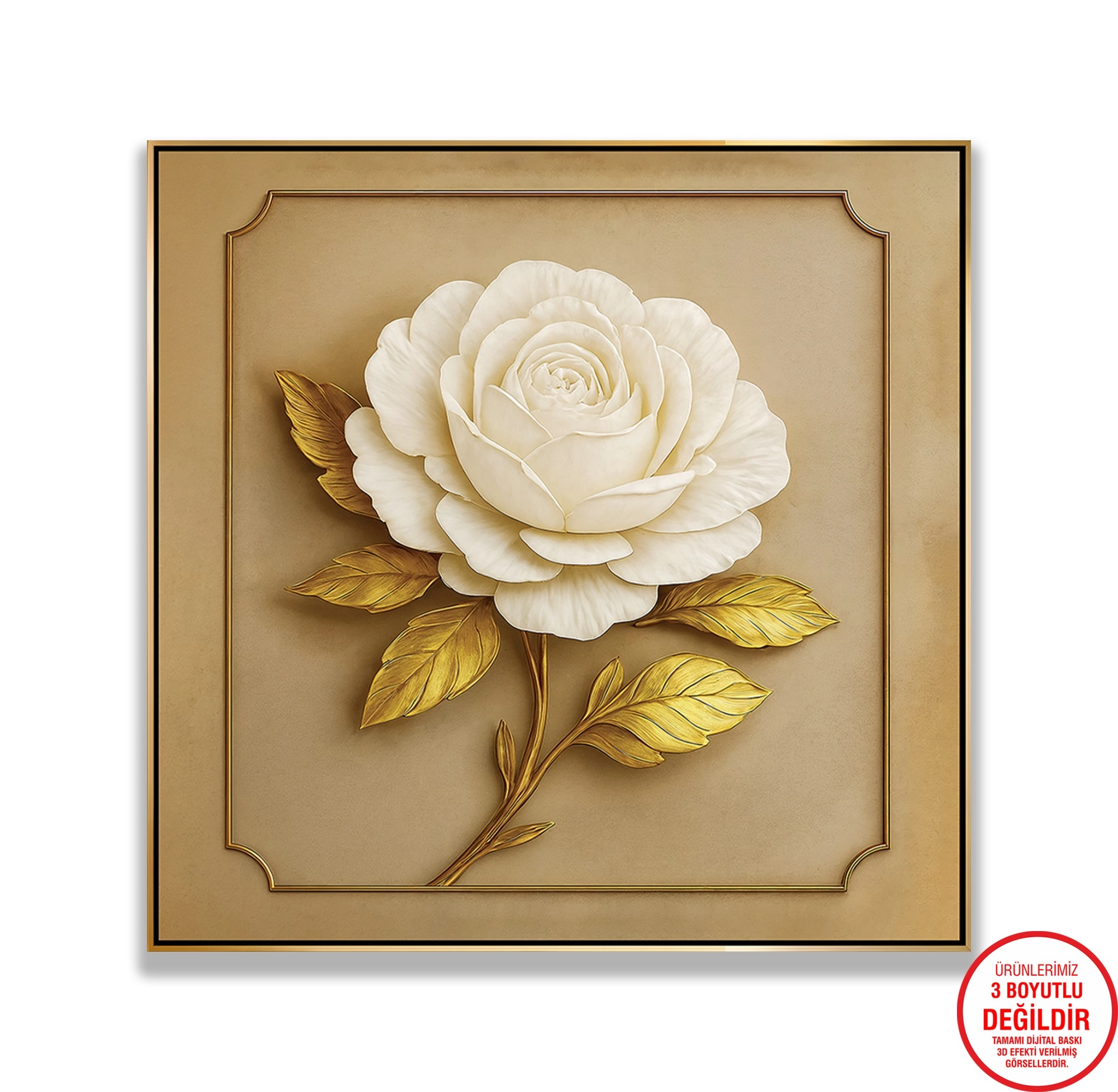 Gold%20Metal%20Çerçeveli%20Kabartma%20Görünümlü%20Beyaz%20Çiçek%20Kanvas%20Tablo